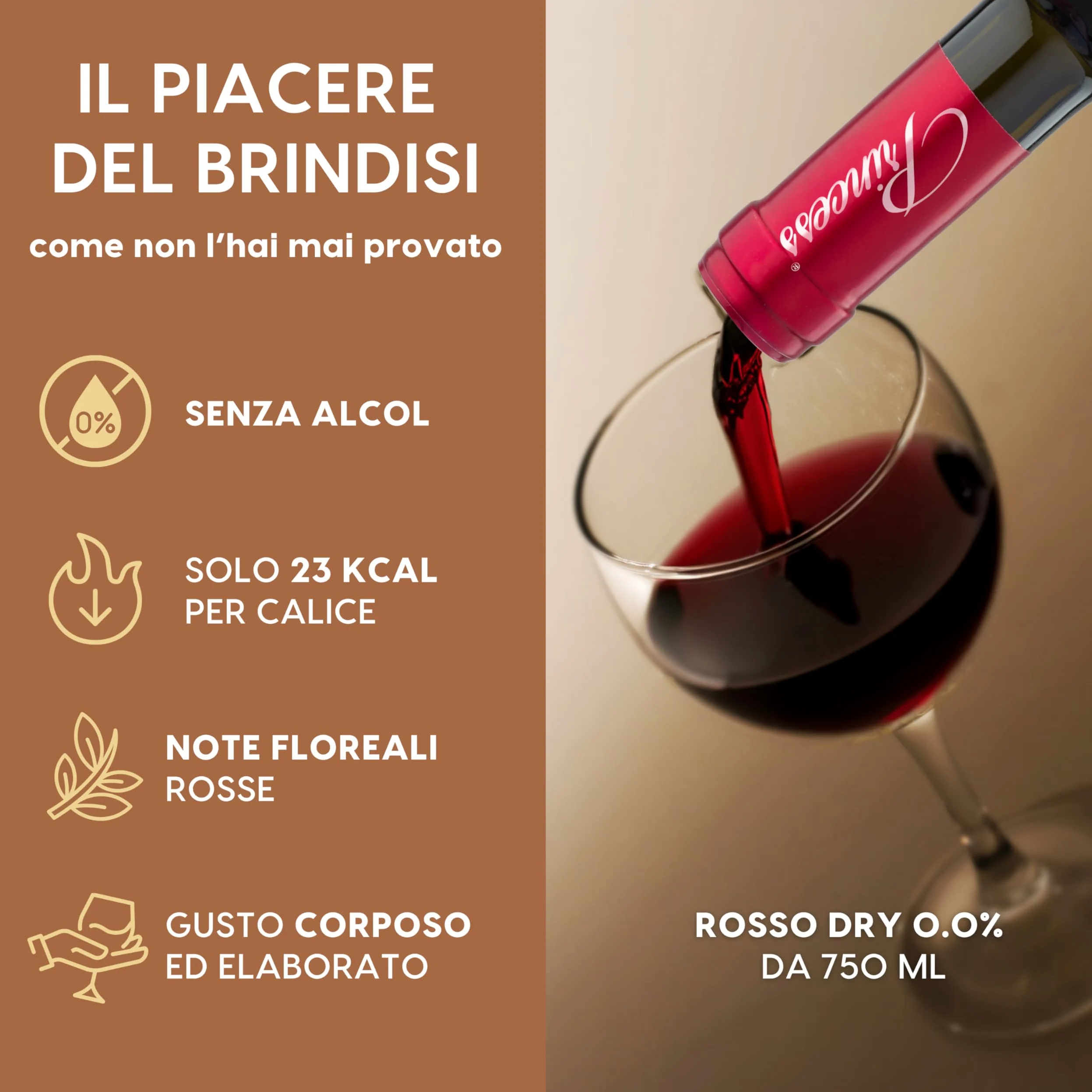 ALTERNATIVA Rosso Dry Analcolico 0.0% - Dealcolato Italiano Senza Alcol - Ideale per Celebrazioni e Regali - Confezione da 6 Bottiglie da 750ml Alcool Free