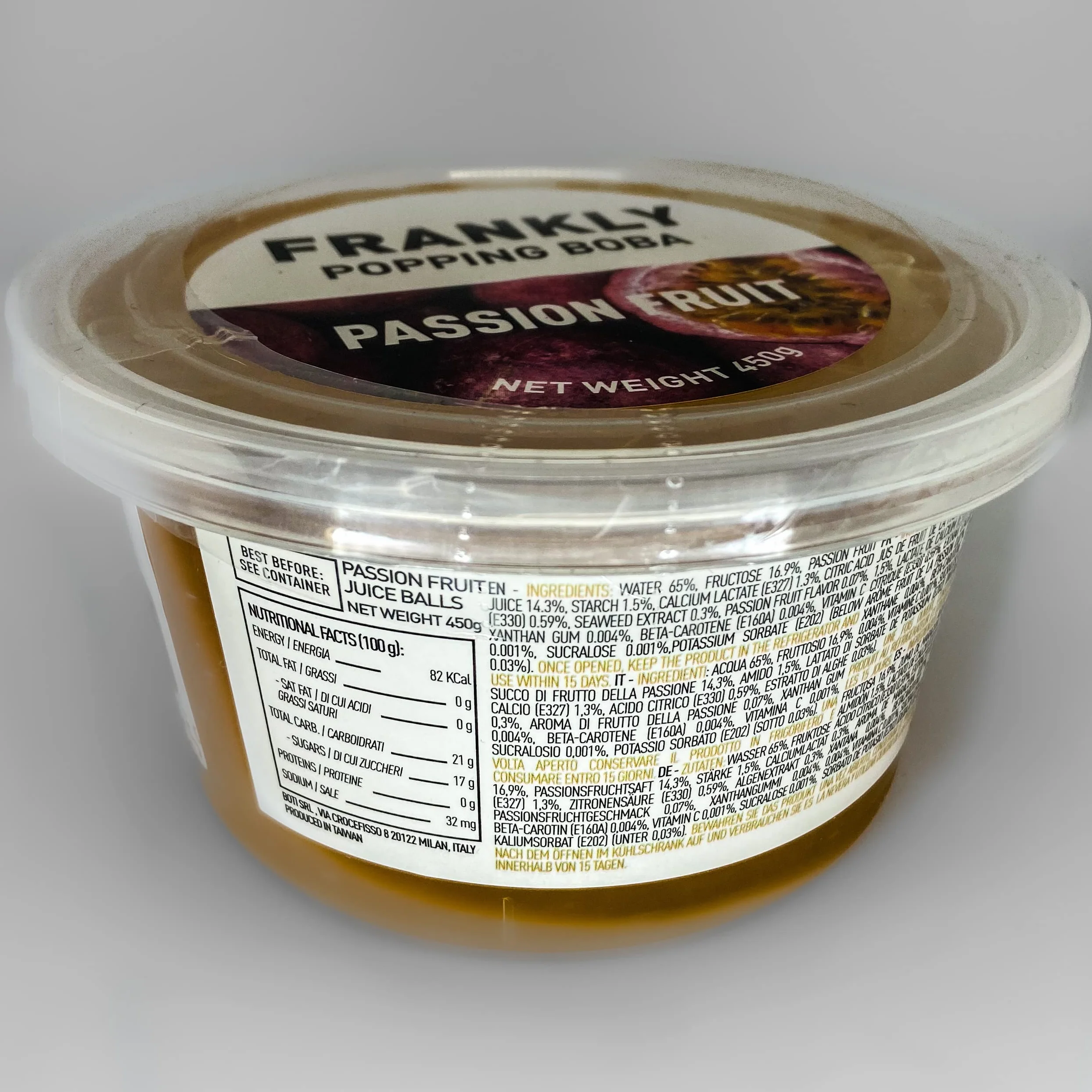 FRANKLY Popping Boba al Frutto della Passione, barattolo da 450gr - Per Bubble Tea, Yogurt, Torte e Dolci