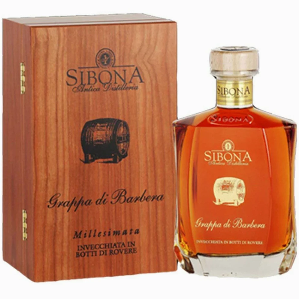 Sibona" Decanter Grappa di BARBERA Millesimata" 70 cl scatola legno