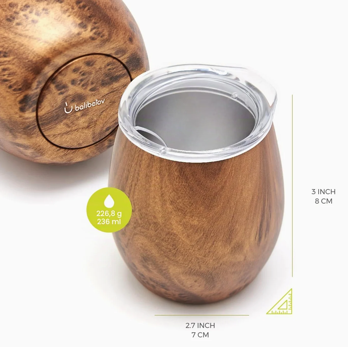 BALIBETOV Mate Argentino - Doppio Set Yerba Mate in Acciaio Inossidabile (5 pcs. Set) - Compreso 2 Tazza Mate, 2 Bombilla per Mate (Yerba Mate cannuccia) e Spazzola per la Pulizia (Legna)
