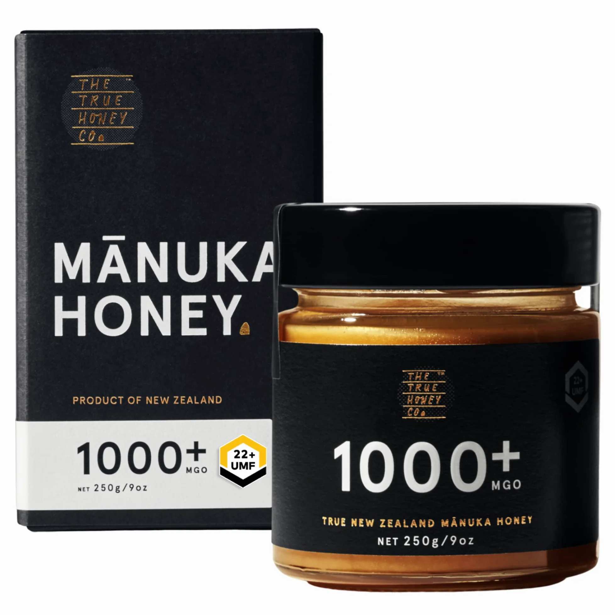 The True Honey Co. Miele di Manuka MGO 1000+ (UMF 22+) 250g | Certificato MGO e UMF | Esclusivo e di alta qualità | Prodotto e confezionato in Nuova Zelanda | In vetro con Signature Box | Di NZfyMe