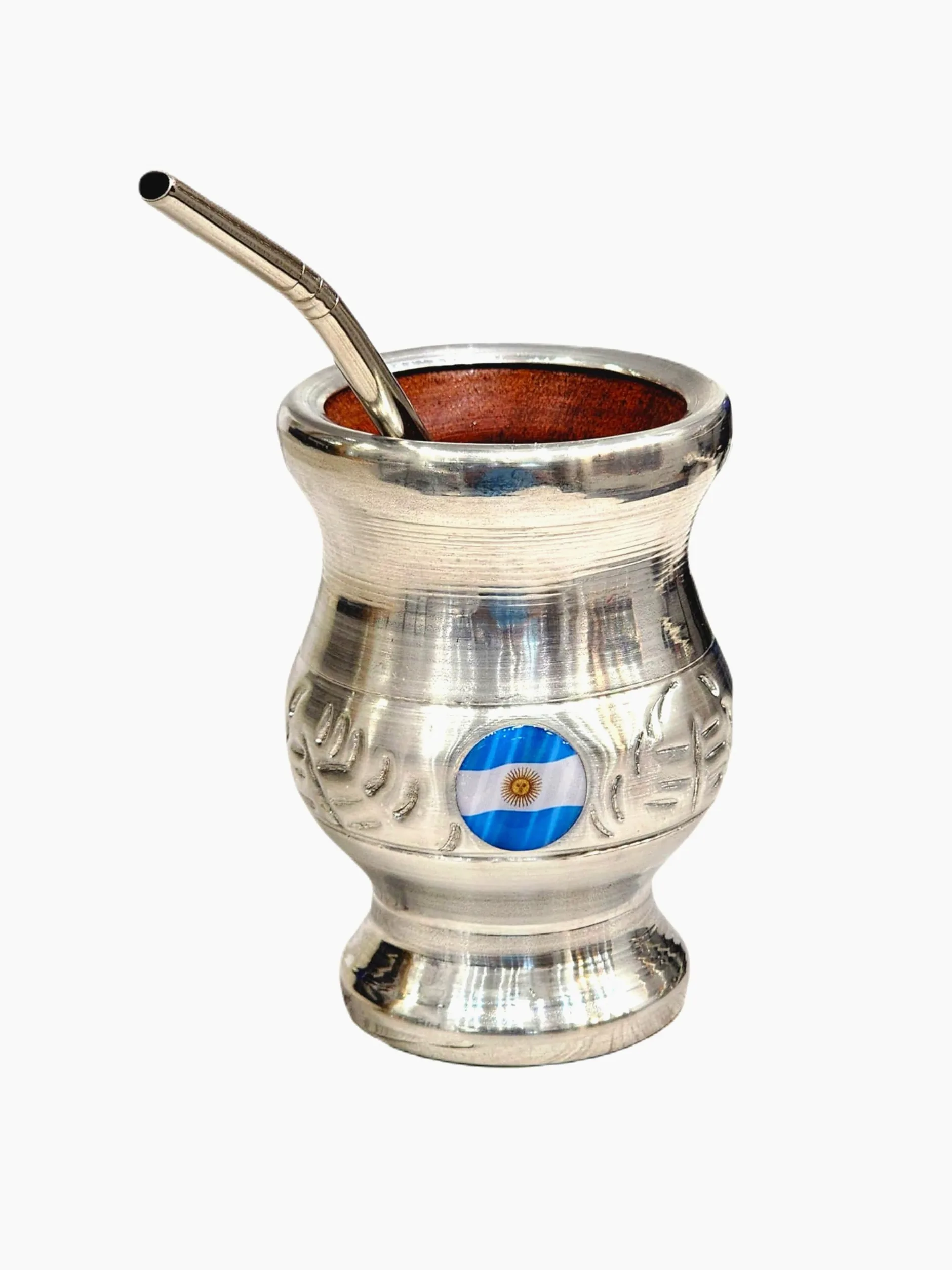 Yerba Mate Cup Classic argentina opaca, realizzata a mano in legno naturale per pane con rivestimento in acciaio inox opaco con lampadina pappagallo, Gourd mate Cup