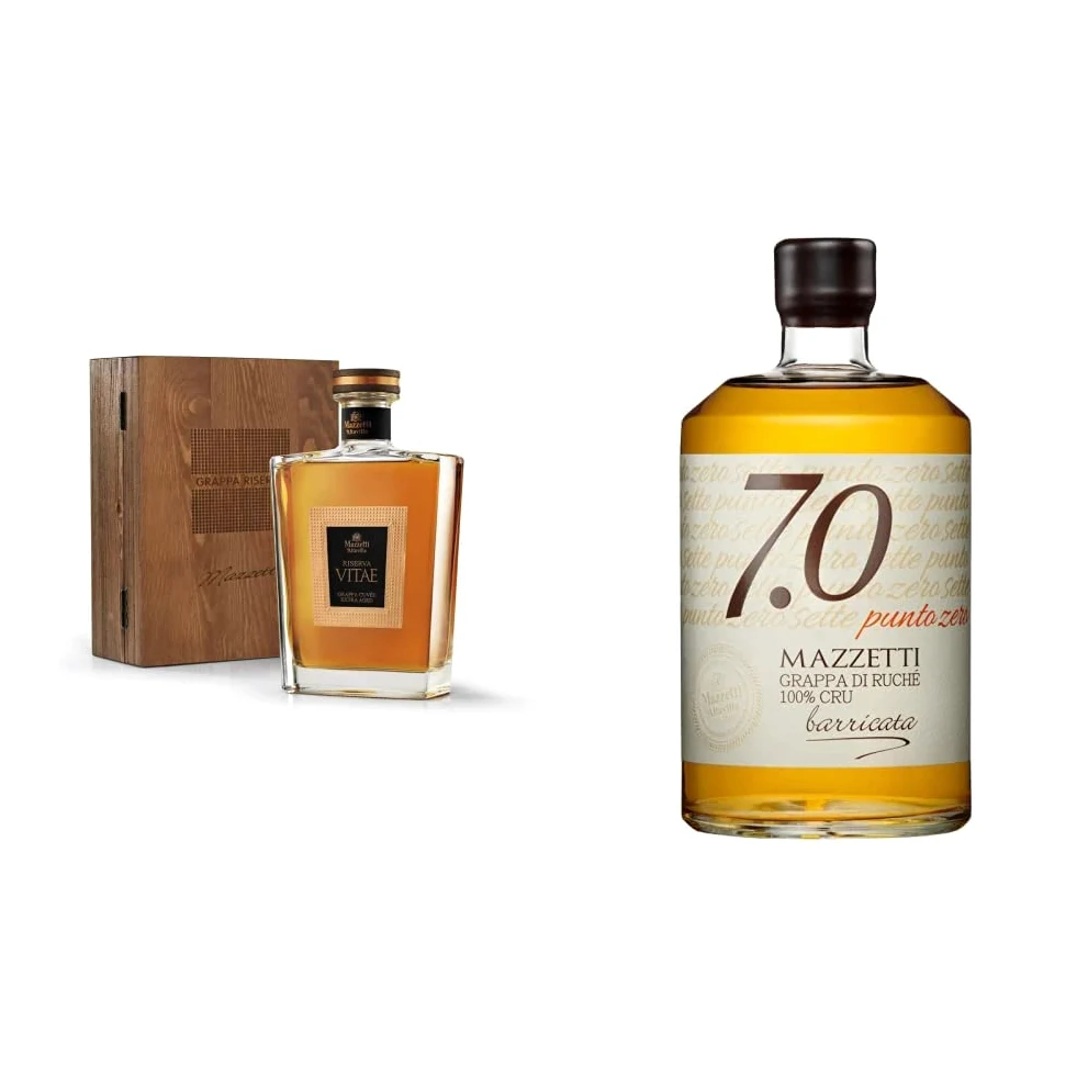 Mazzetti d'Altavilla Riserva Vitae Grappa Invecchiata in cassetta - 700 ml & 7.0 Grappa di Ruche' Invecchiata in Barriques - 700 ml