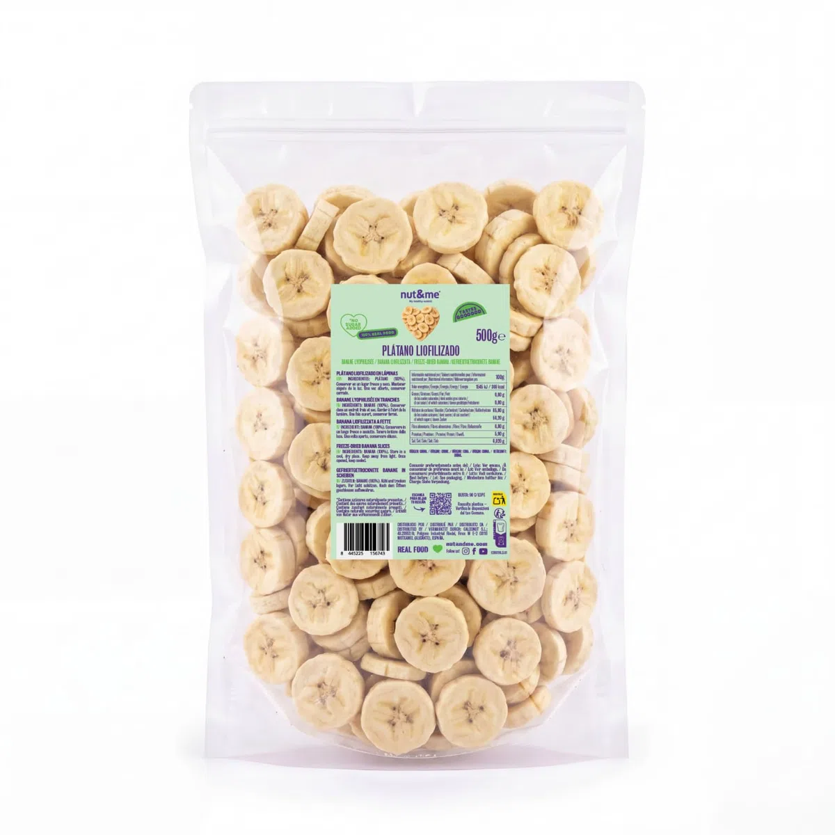 nut&me Banane Liofilizzate 500 g | Frutta Liofilizzata Senza Additivi, Conservanti né Glutine | Alto in Fibre e Fonte Rapida di Energia | Frutta essiccata croccante con sacchetto richiudibile