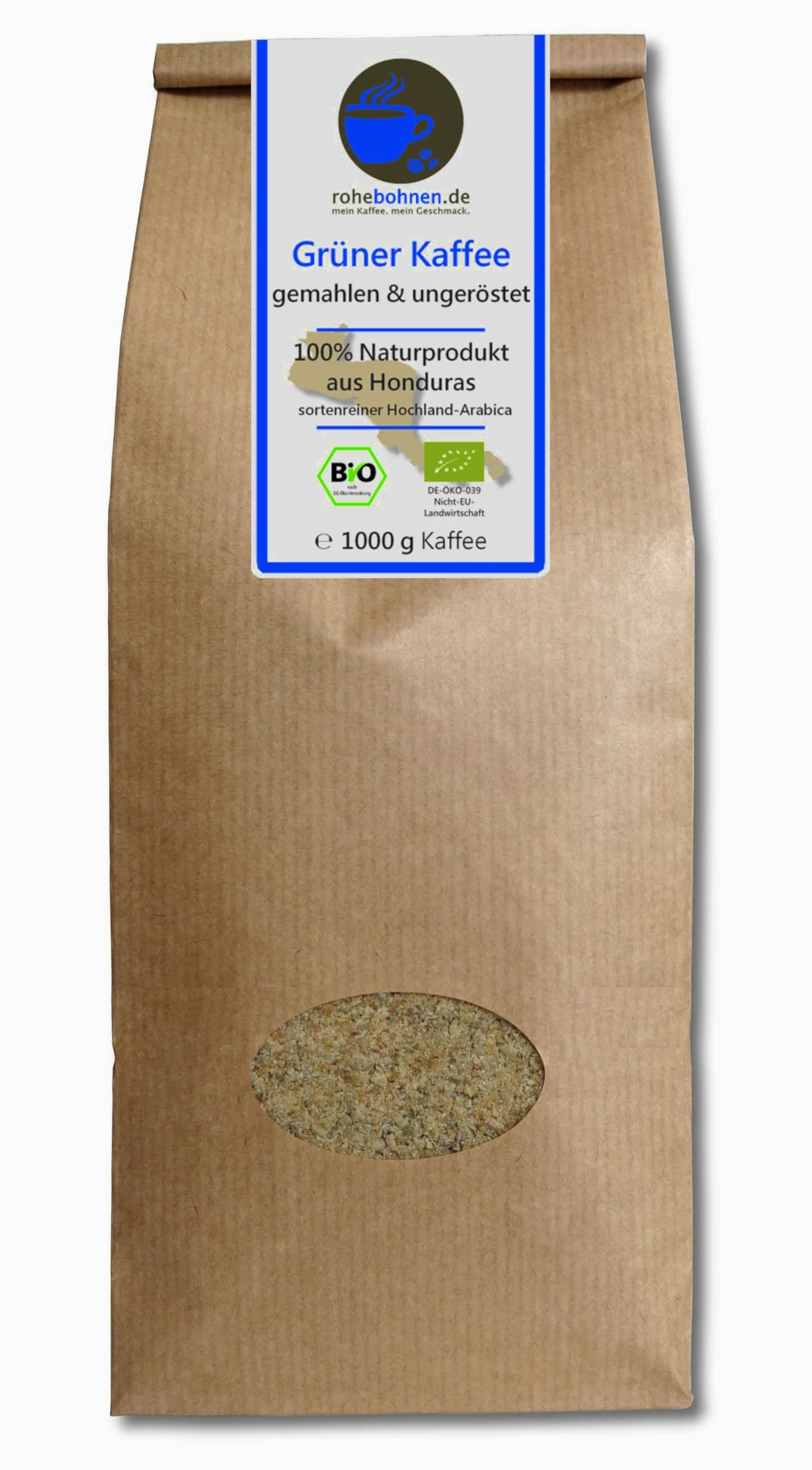 Polvere di caffè verde biologico per la perdita di peso/dieta - 100% Arabica naturale Honduras Highland (1000g macinato e non tostato) - Certificato GMP