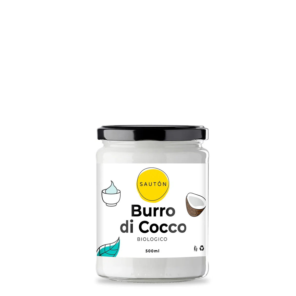 SAUTÓN Crema di Cocco Bio, Coconut Butter Raw, Burro di Cocco Estratto a Freddo, Puro, Crudo, Spalmabile, Vegan 500ml
