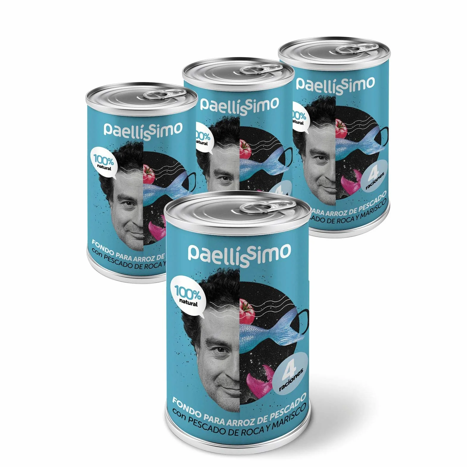 Paellissimo - Brodo Concentrato di Riso e Pesce a Base di Pesce di Scoglio e Frutti di Mare | 100% Naturale e Senza Glutine | 4 Porzioni x Lattina (Contenuto per Lattina 400gr) | 4 Unità