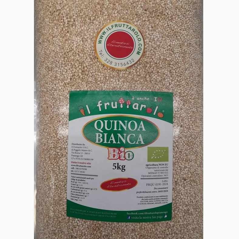 IL FRUTTAROLO Quinoa Bianca Biologica 5 Kg Semi di quinoa bio ottima fonte di proteine perfetta per piatti vegani e ricette salutari. Formato convenienza