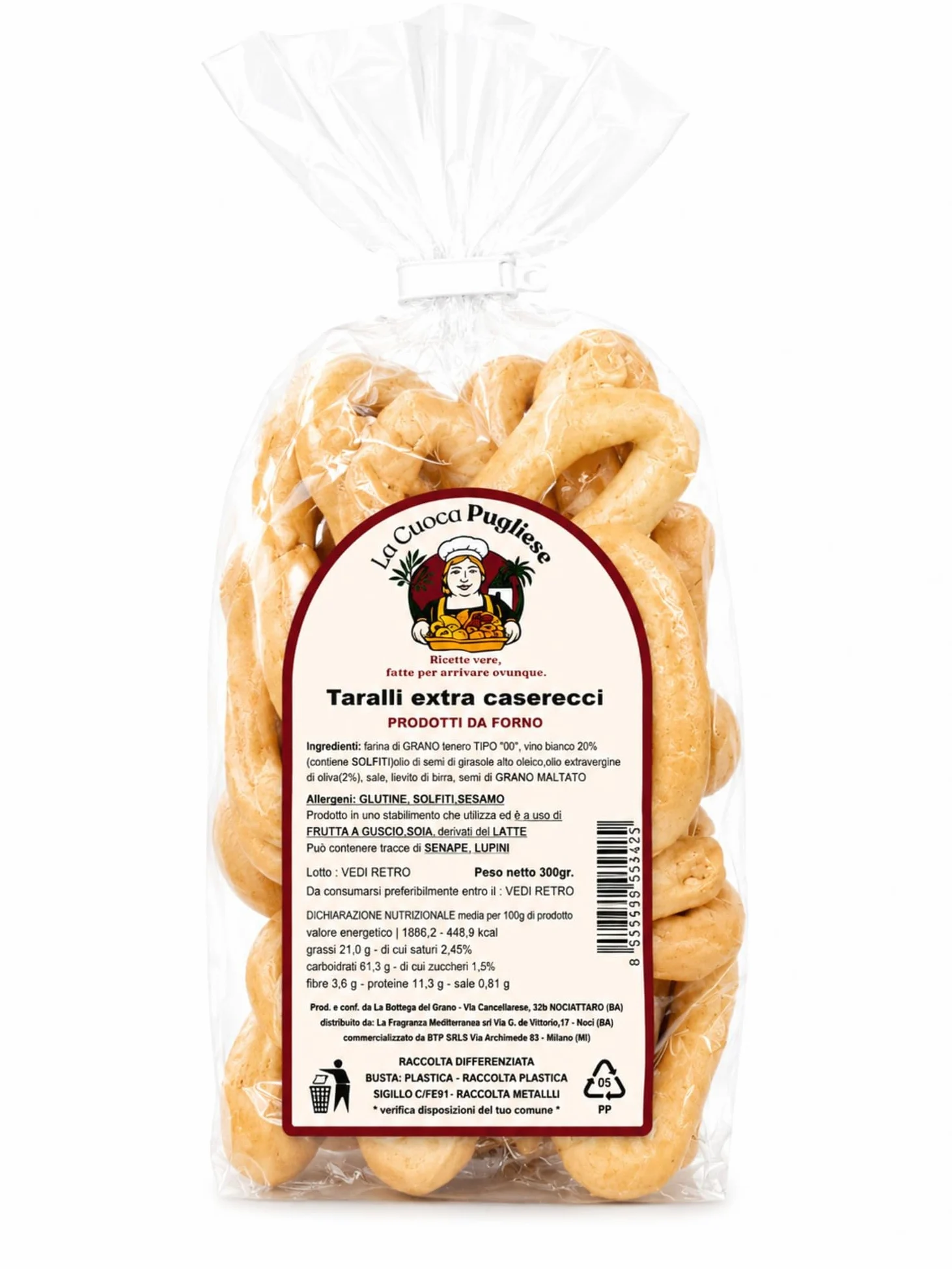 La Cuoca Pugliese - Taralli Extra Caserecci Artigianali Pugliesi, Taralli Salati Tradizionali Croccanti, Snack da Forno Ideali per Aperitivi, Confezione da 10 x 300 g