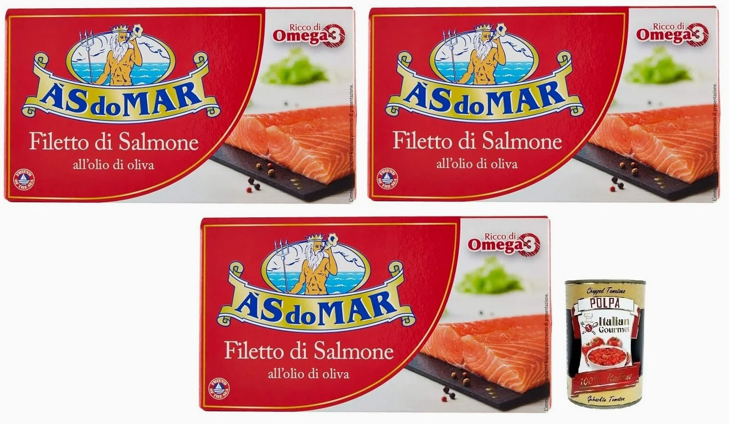 Asdomar - Filetti di Salmone all'Olio di Oliva - 3 confezioni da 150 g [450 g]