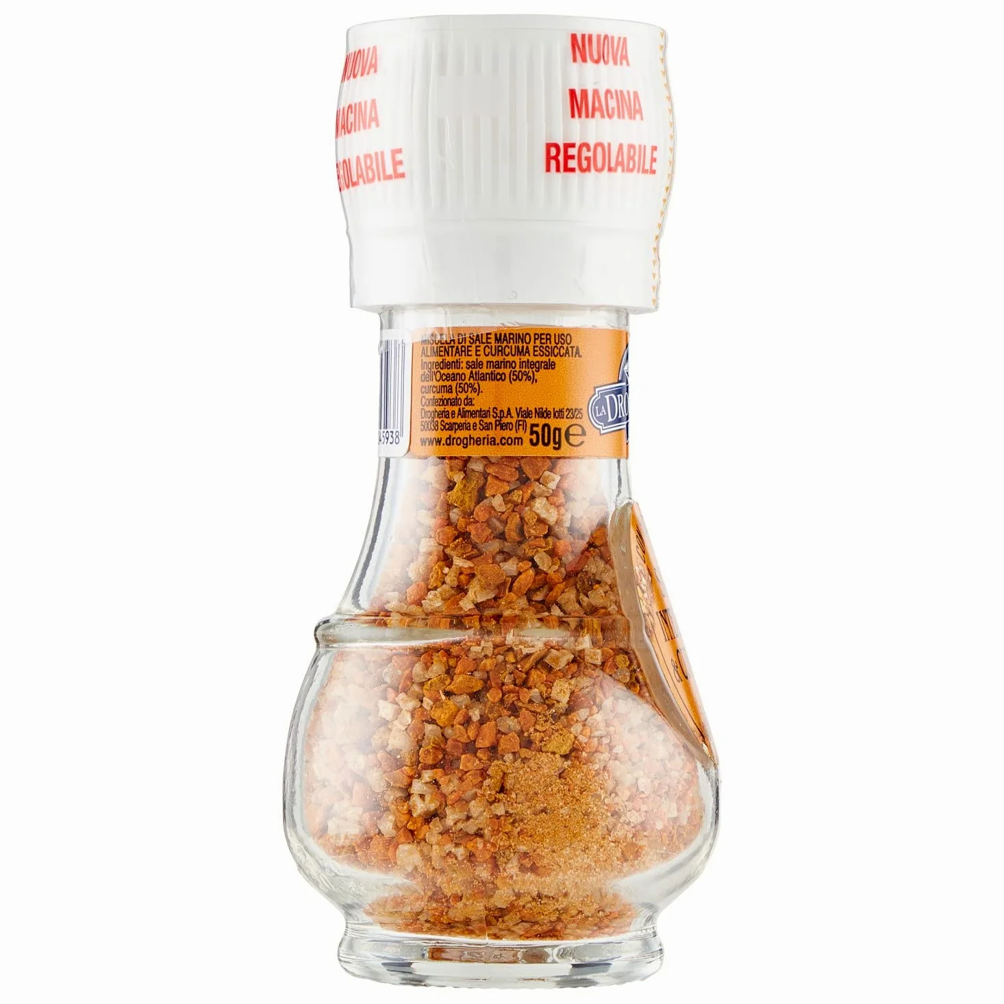 La Drogheria 1880 Linea Macinelli, Sale Integrale & Curcuma, Sale Integrale Non Raffinato, Mix di Sale e Spezie per Carni e Verdure, con Pratico Macinello sul Tappo, 50 Grammi
