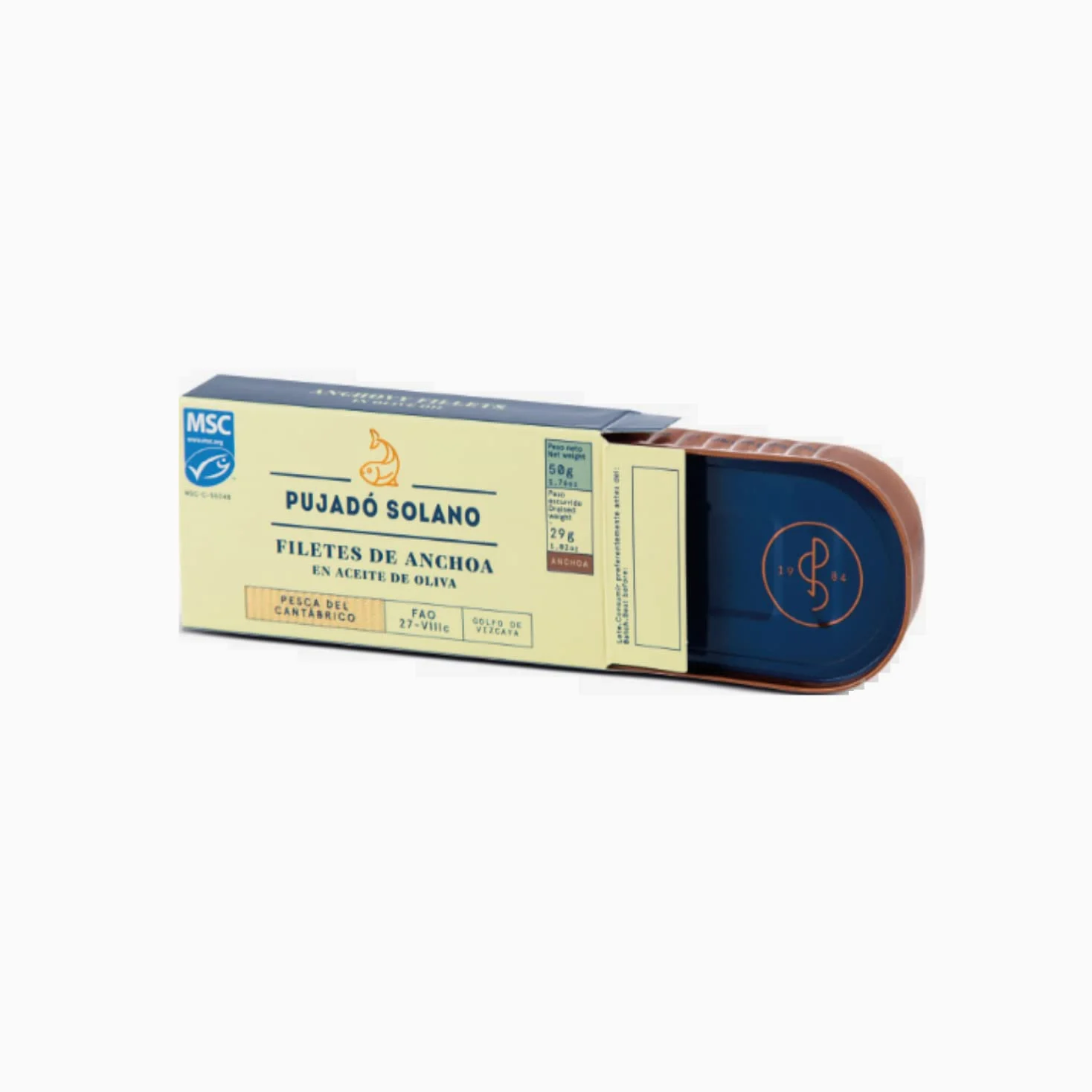 Pujado Solano | Filetti di Acciughe del Cantabrico in olio di oliva | Acciughe del Mar Cantabrico lavorate a mano | Acciughe Cantabrico set da 1 da 50g