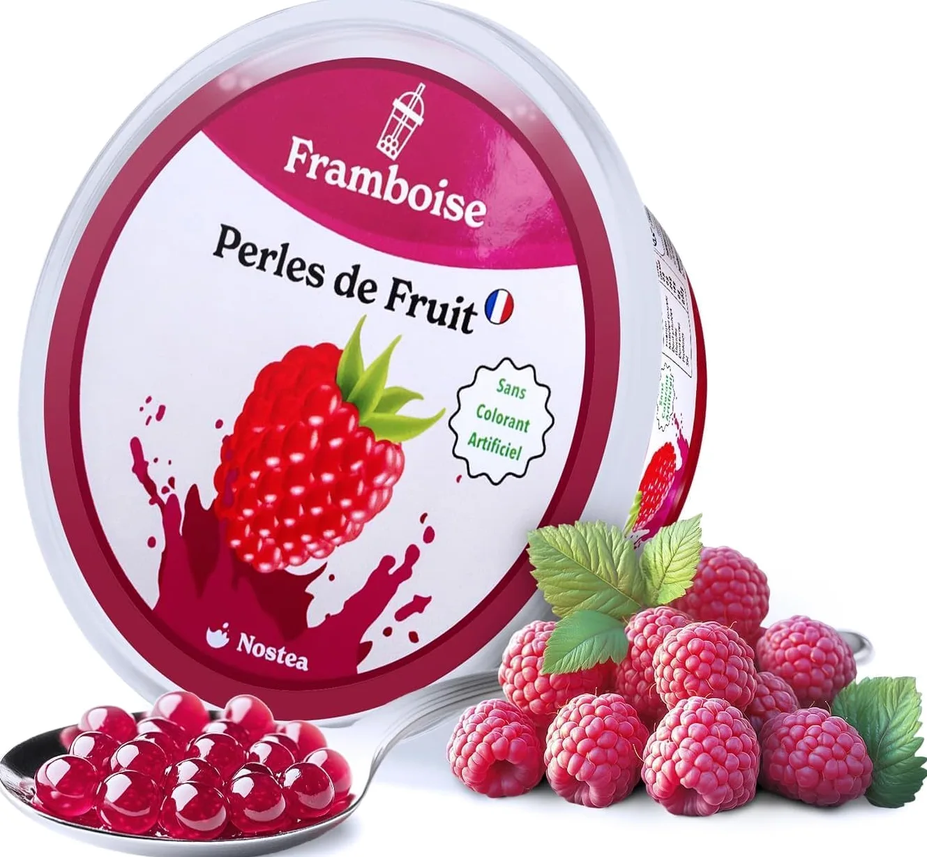 Nostea - Set di 3 vasetti, Perle per Bubble Tea Mango, Passione, Lampone – Popping Boba 100% Vegano, Senza Glutine - Perle al Succo di Frutta per Tè, Bevande - Produzione Francese - 3x 450 gr