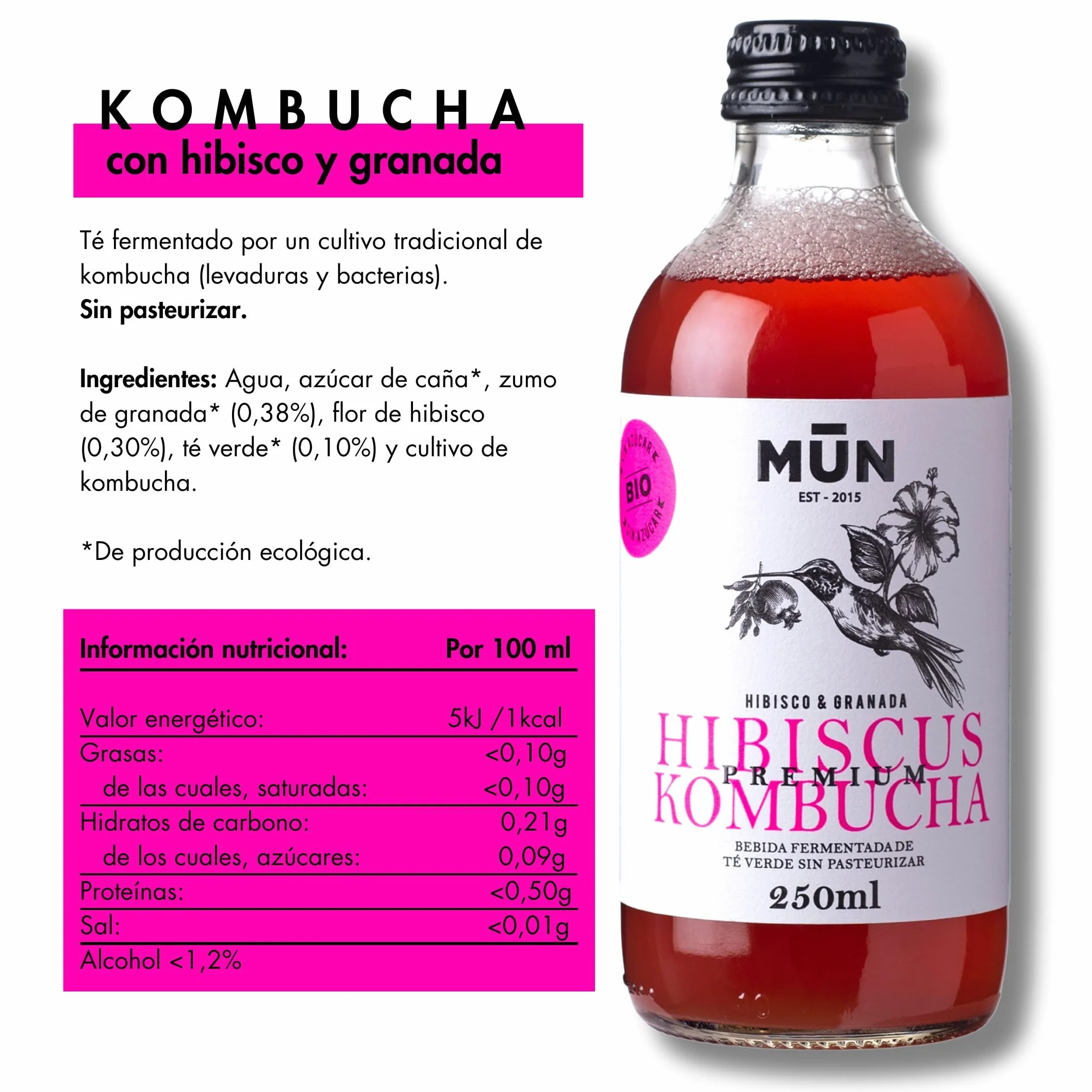 KOMBUTXA BEBIDA TE KOMBUCHA ORGANICA - Pack 12x250ml | Sapori Misti | Bevanda Energetica al Tè Fermentato Biologico | Senza zuccheri aggiunti