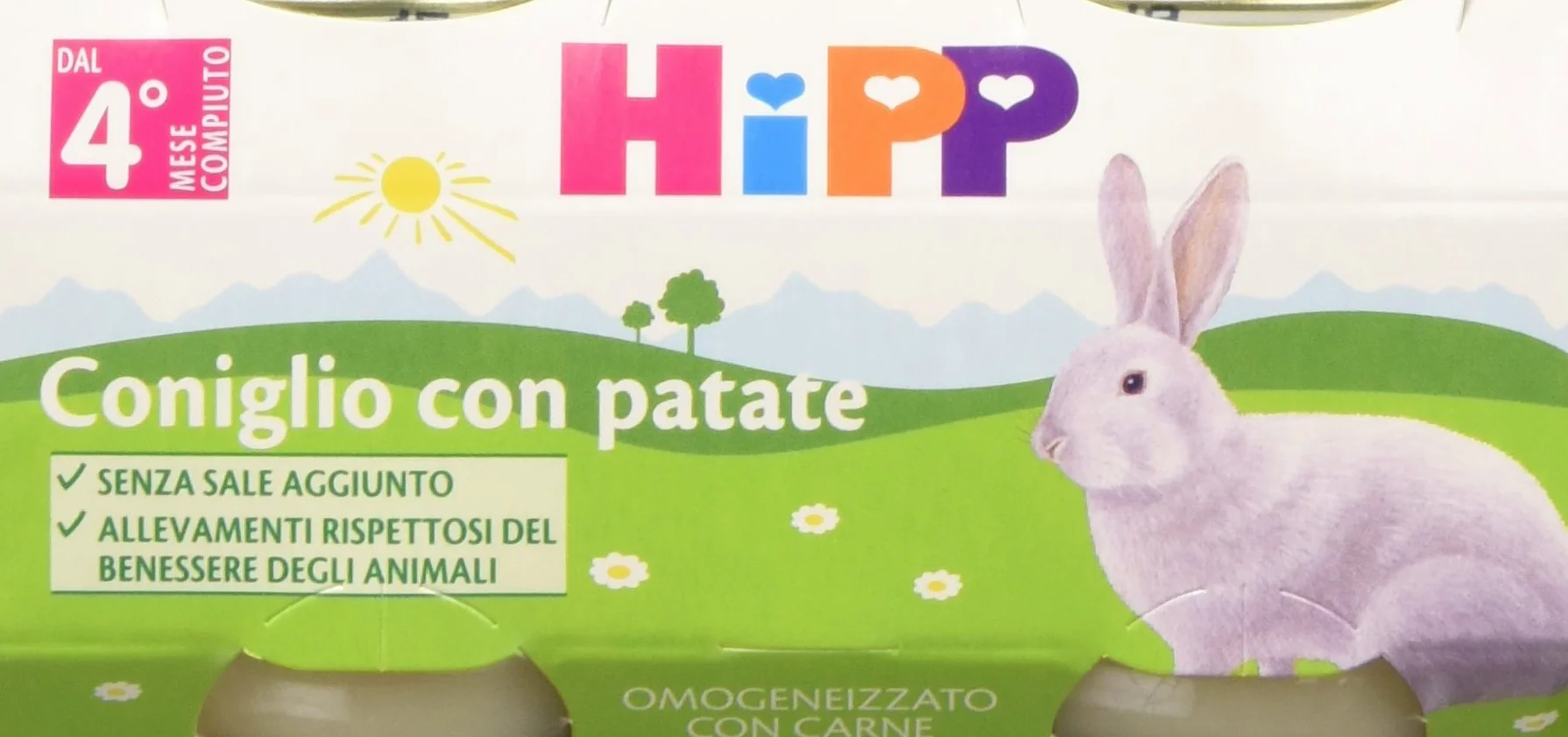 HiPP - Omogeneizzato di Carne per Neonati, Gusto Coniglio con Patate, Senza glutine, Senza Sali e Aromi Aggiunti, 24 Vasetti da 80 g