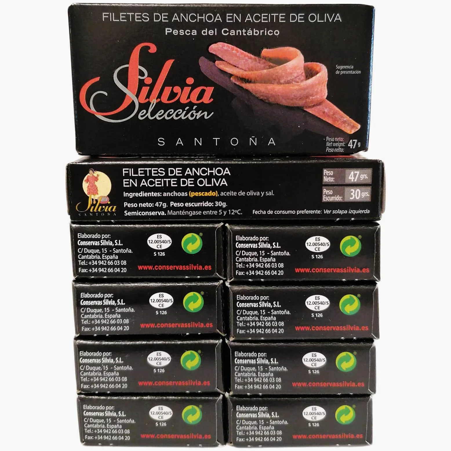 10 Confezioni di Filetti di Acciughe del mar Cantabrico 47g Silvia Conserva Seleccion