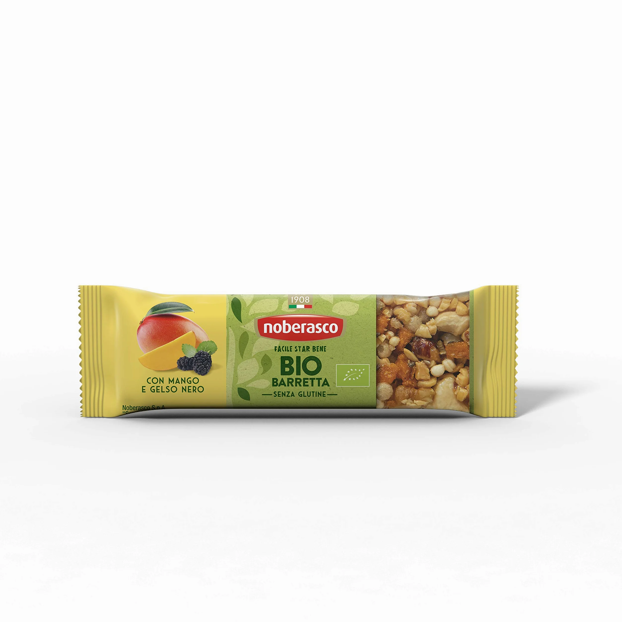 Noberasco Bio Barretta con Mango e Gelso Nero, Barretta con frutta essiccata, frutta secca e semi, biologica, 24 x 30g