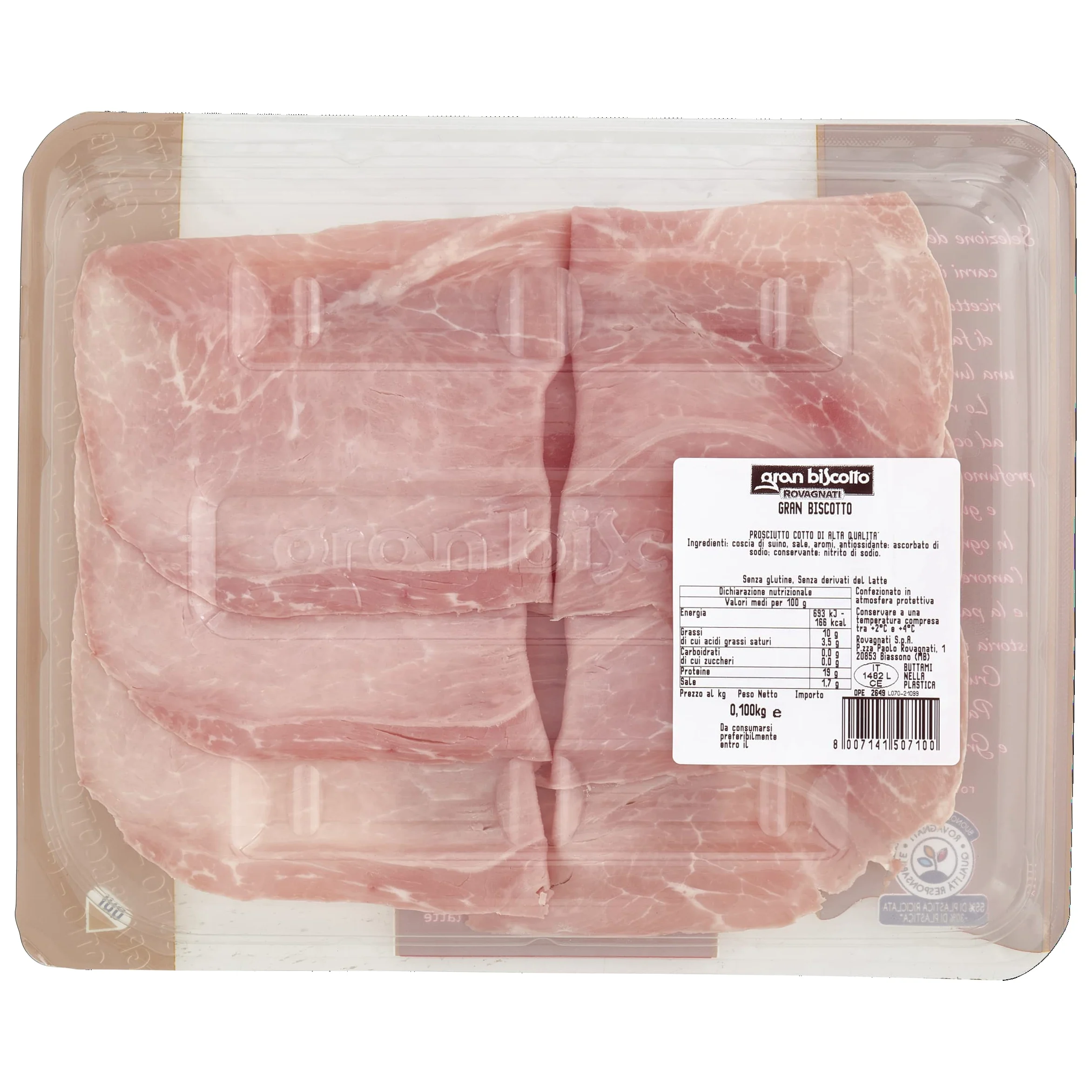 Rovagnati | Prosciutto Cotto Affettato | 6 x 100g | Gran Biscotto Classico | In Atmosfera Protettiva | Senza Glutine | Senza Derivati del Latte | Origine Carne 100% Italiana