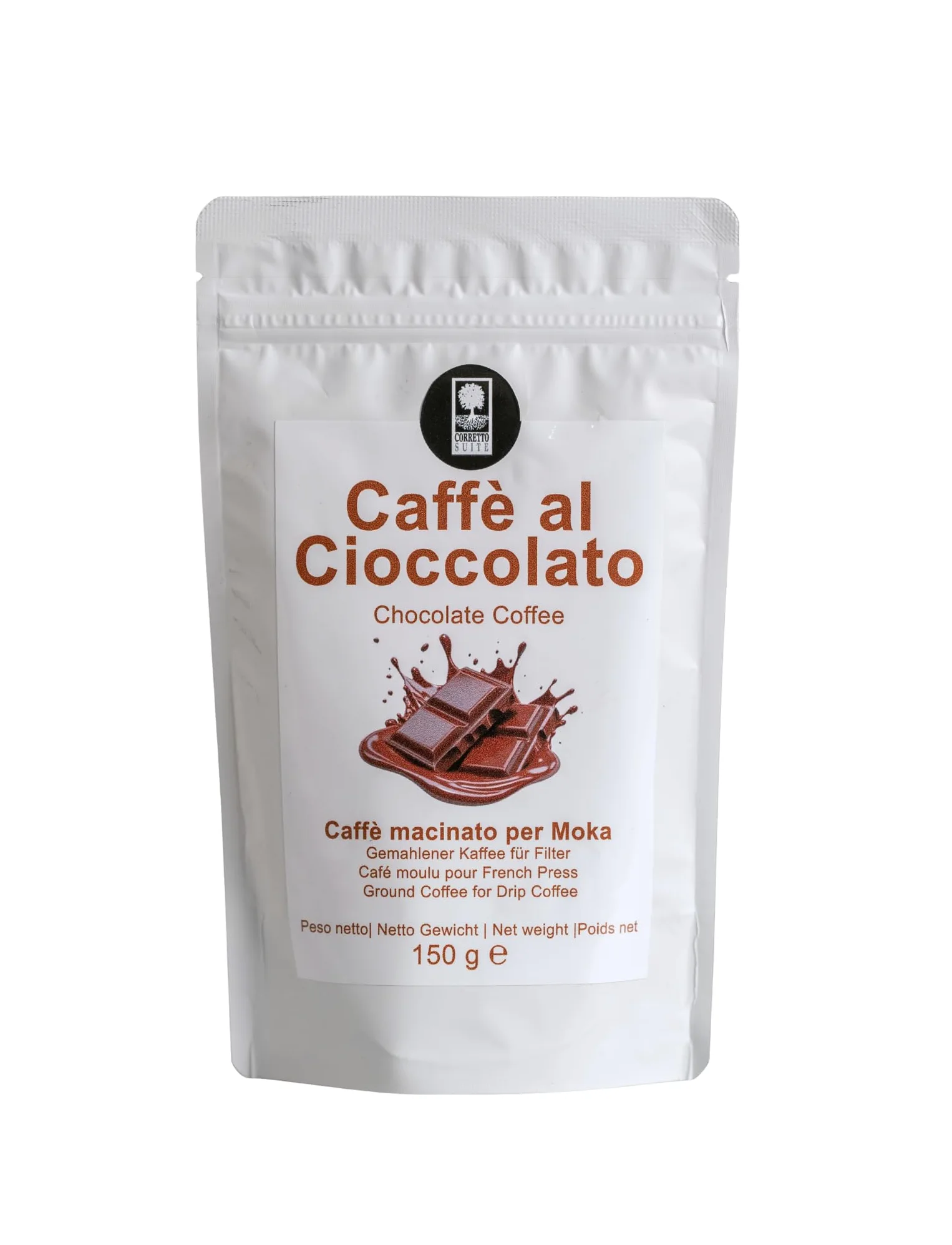 CORRETTO SUITE - Caffè aromatizzati per Moka - 150 g (Caramello, Cioccolato, Irish Coffee, Vaniglia, Nocciola) (Caramello, Cioccolato, Irish Coffee, Vaniglia, Nocciola)
