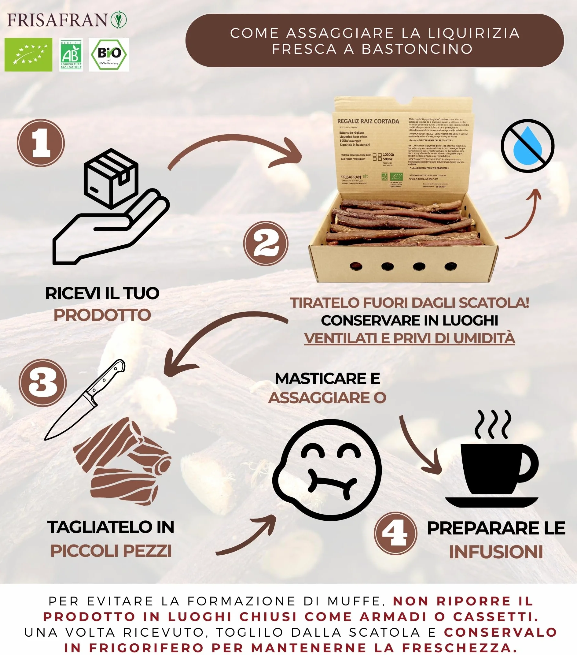 FRISAFRAN | Liquirizia in bastoncini BIO 500g | PRODOTTO FRESCO | radici-liquirizia | bastoncini | liquirizia-pura | bastoni | Fresco Radice | Direttamente dal produttore