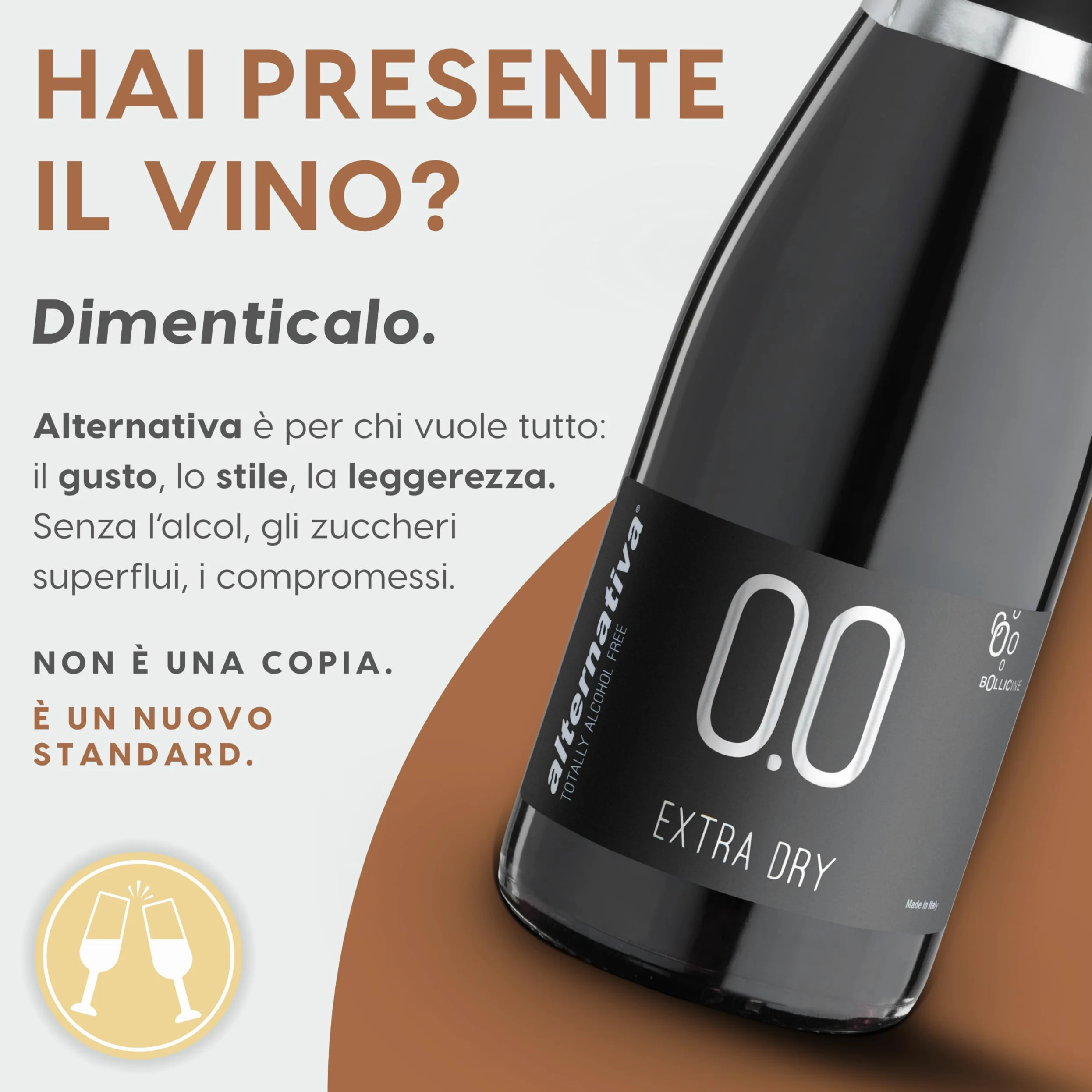 ALTERNATIVA Bianco Extra Dry Frizzante Analcolico 0.0% - Bollicine Senza Alcol, Dealcolato Italiano - Ideale per Celebrazioni e Regali - Confezione da 6 Bottiglie da 750ml Alcool Free