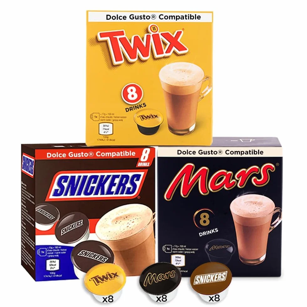 cafféluxe Marte, Snickers & Twix Dolce Gusto Capsule di cioccolata calda - 24 cialde di cioccolata calda