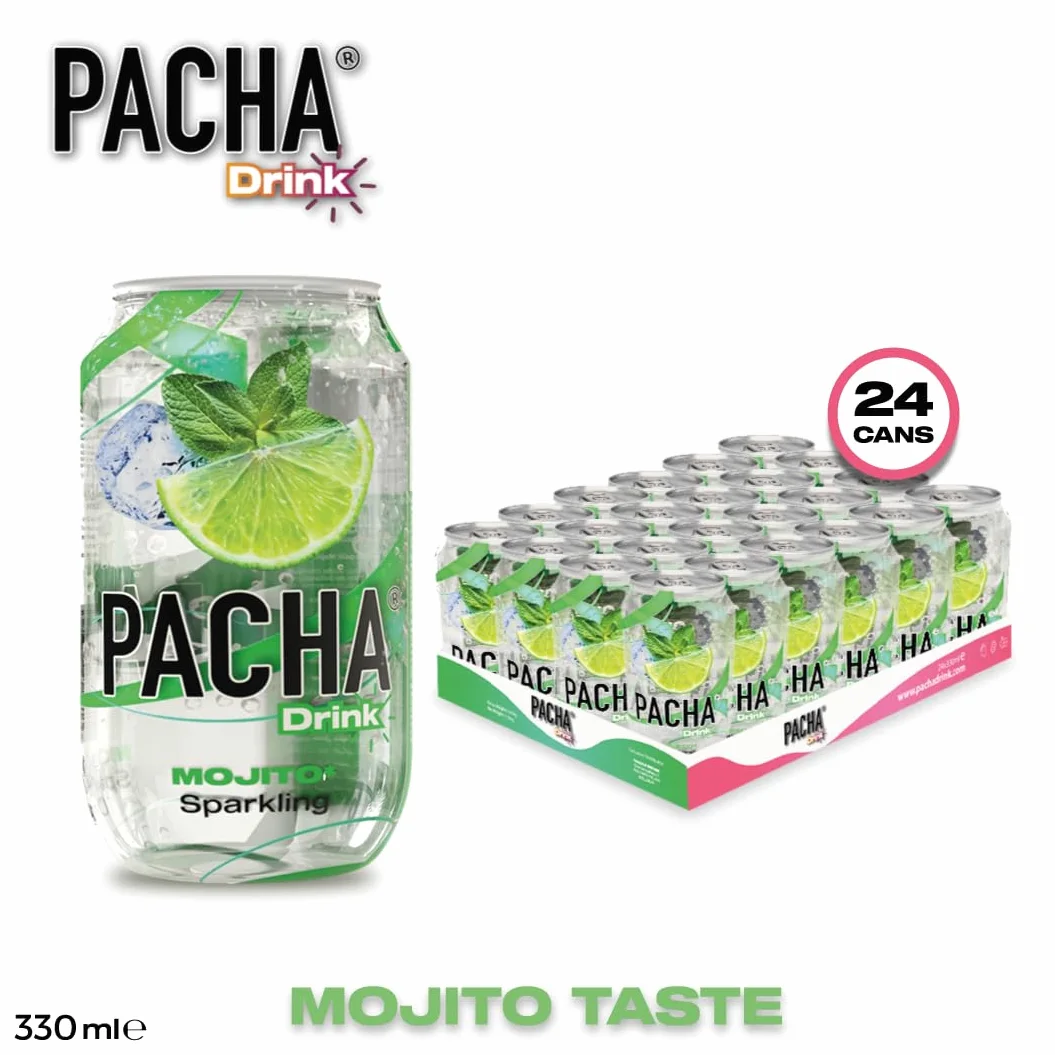 Pacha Drink Mojito - Mojito Sparkling Bibita analcolica gassata in 24 lattine da 330ml al raffinato fascino di mojito.