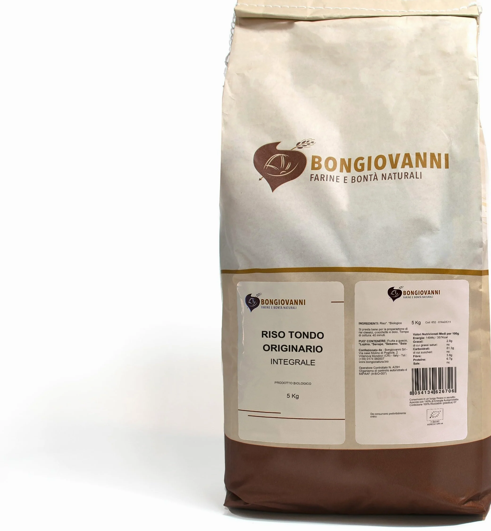 BONGIOVANNI Farine e Bontà Naturali Riso Originario Tondo Integrale Bio 5 kg
