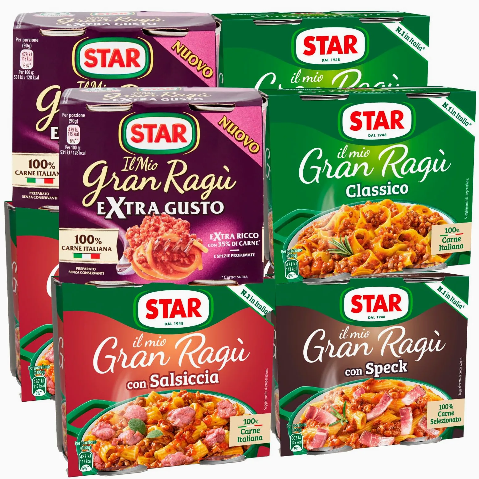 Star Il Mio Gran Ragù Star Il Mio Gran Ragù Mix Sughi Pronti Classico Extra Gusto Salsiccia Speck con Pomodoro Conserve Senza Glutine - 16 Lattine da 180g