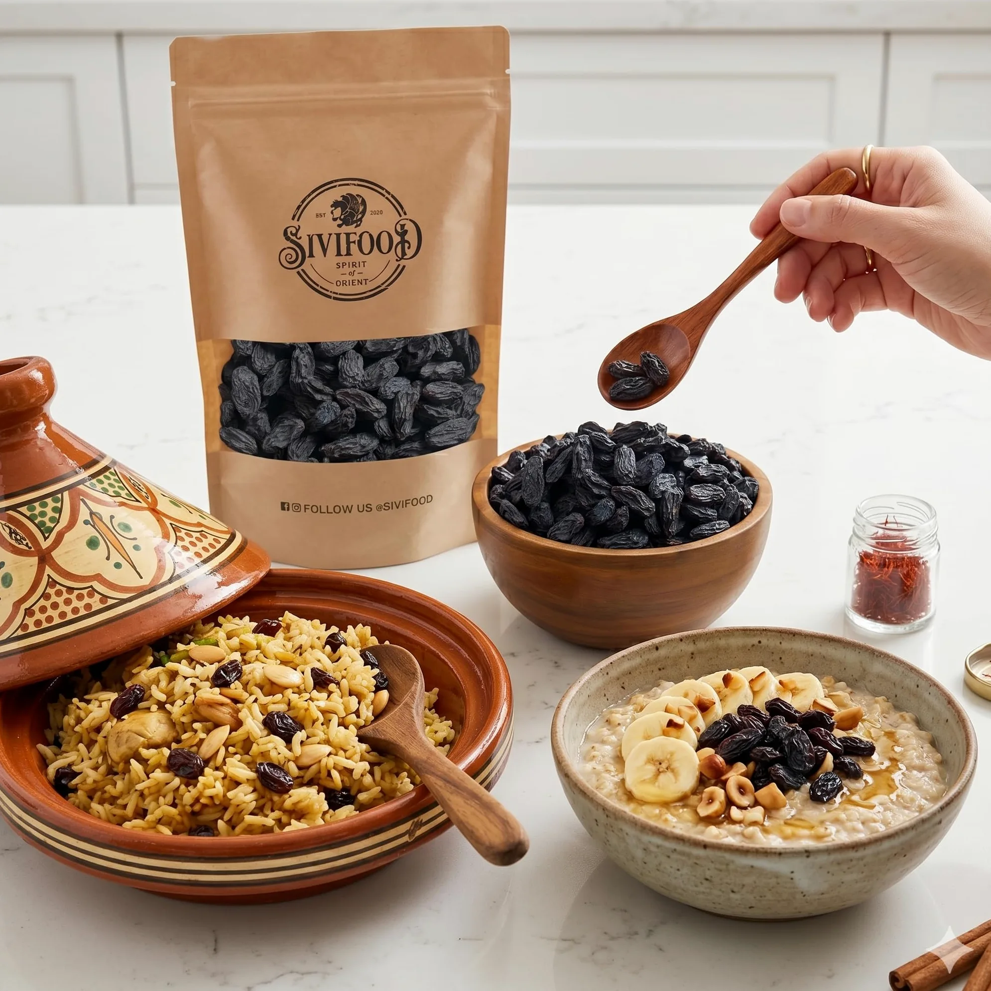 SIVIFOOD uvetta nera Jumbo senza zuccheri aggiunti 1kg – Naturale, dolce e succosa non solforate – Qualità premium – Ideale per snack, dolci, muesli o cucina – 100% frutta essiccata uva passa nera