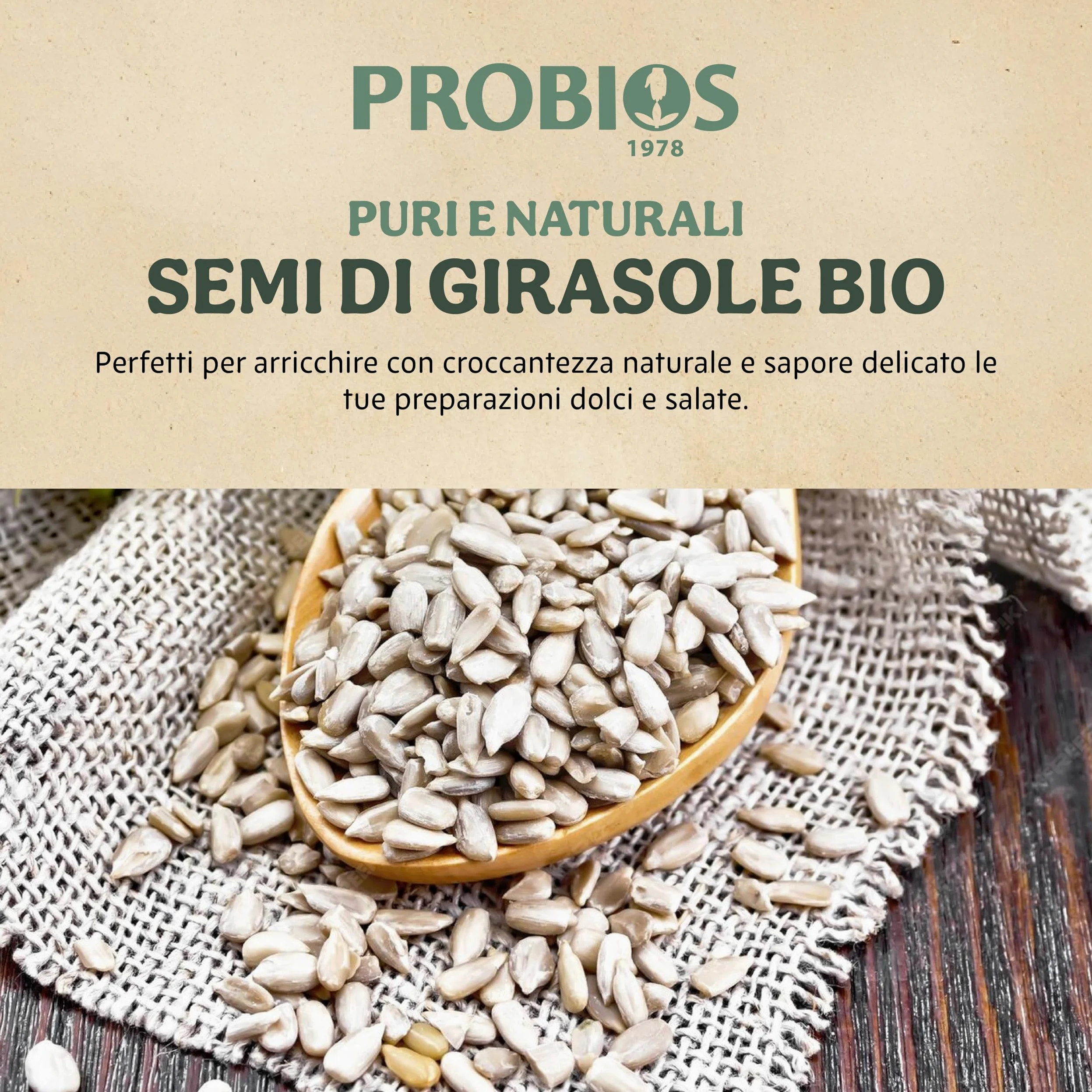 Probios Semi di girasole Biologici - Ricchi di Fibre e Minerali - Semi Girasole Crudi Commestibili - Vegani - Confezione da 5 kg