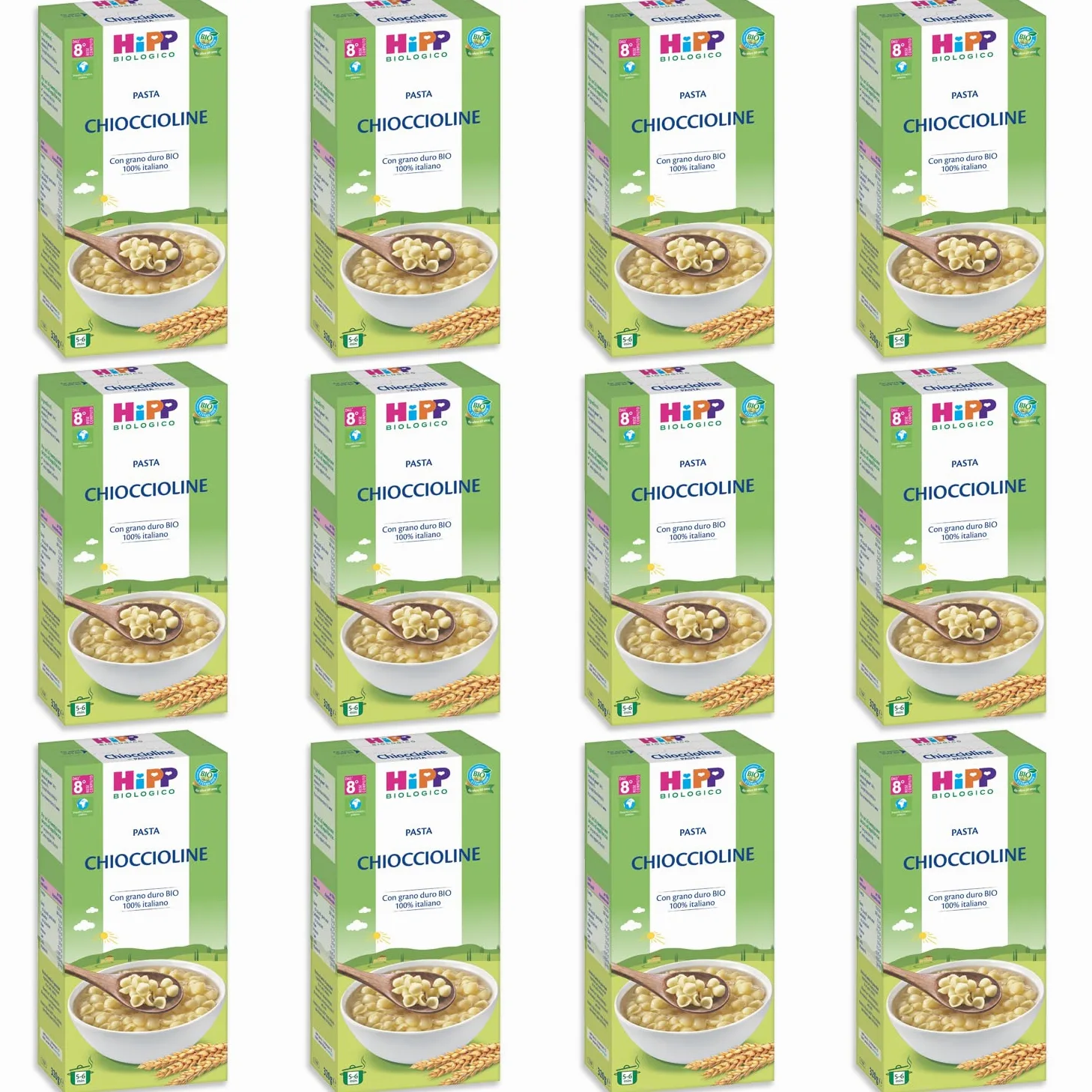 HiPP - Pastina per Svezzamento a Forma di Chioccioline, con Grano Duro Biologico 100% Italiano, 12 Confezioni 320 gr