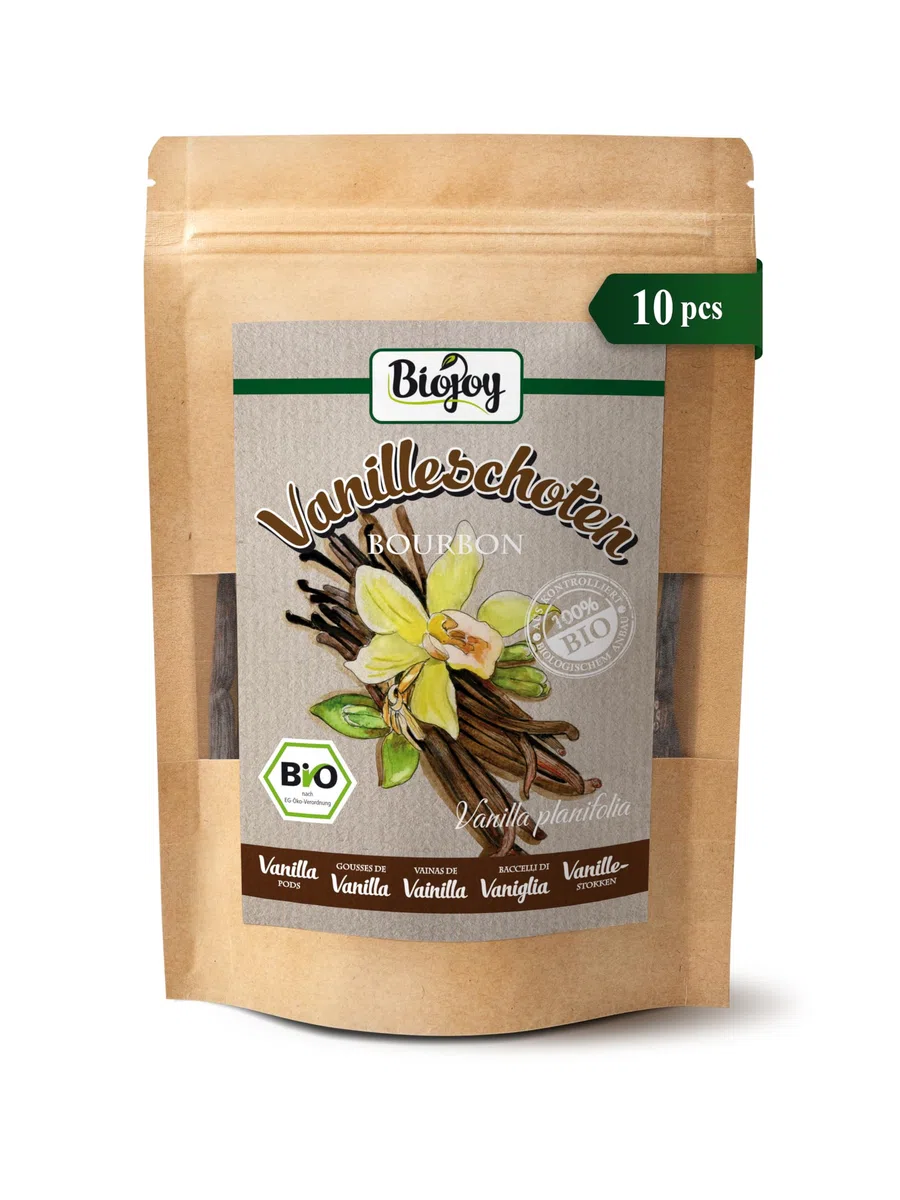 Biojoy Baccelli di vaniglia BIO (10 pezzi), Bourbon del Madagascar, Sacchetto con cerniera richiudibile - 13-15cm, Per Pasticcini e Dolci