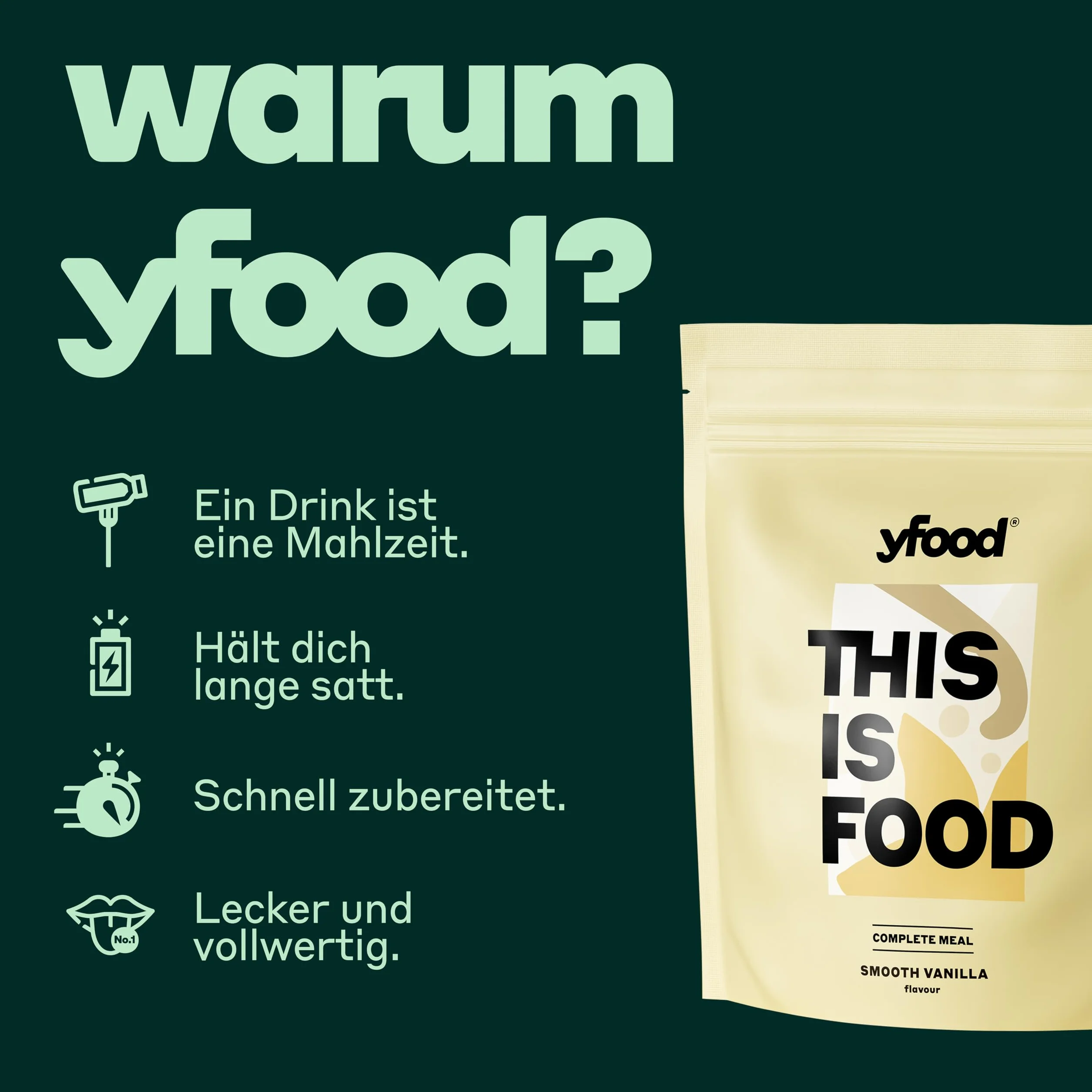 yfood Polvere Smooth Vanilla, delizioso pasto da bere in viaggio, polvere THIS IS FOOD, proteine 25 g, 12 pasti, 26 vitamine e minerali, sapore: vaniglia