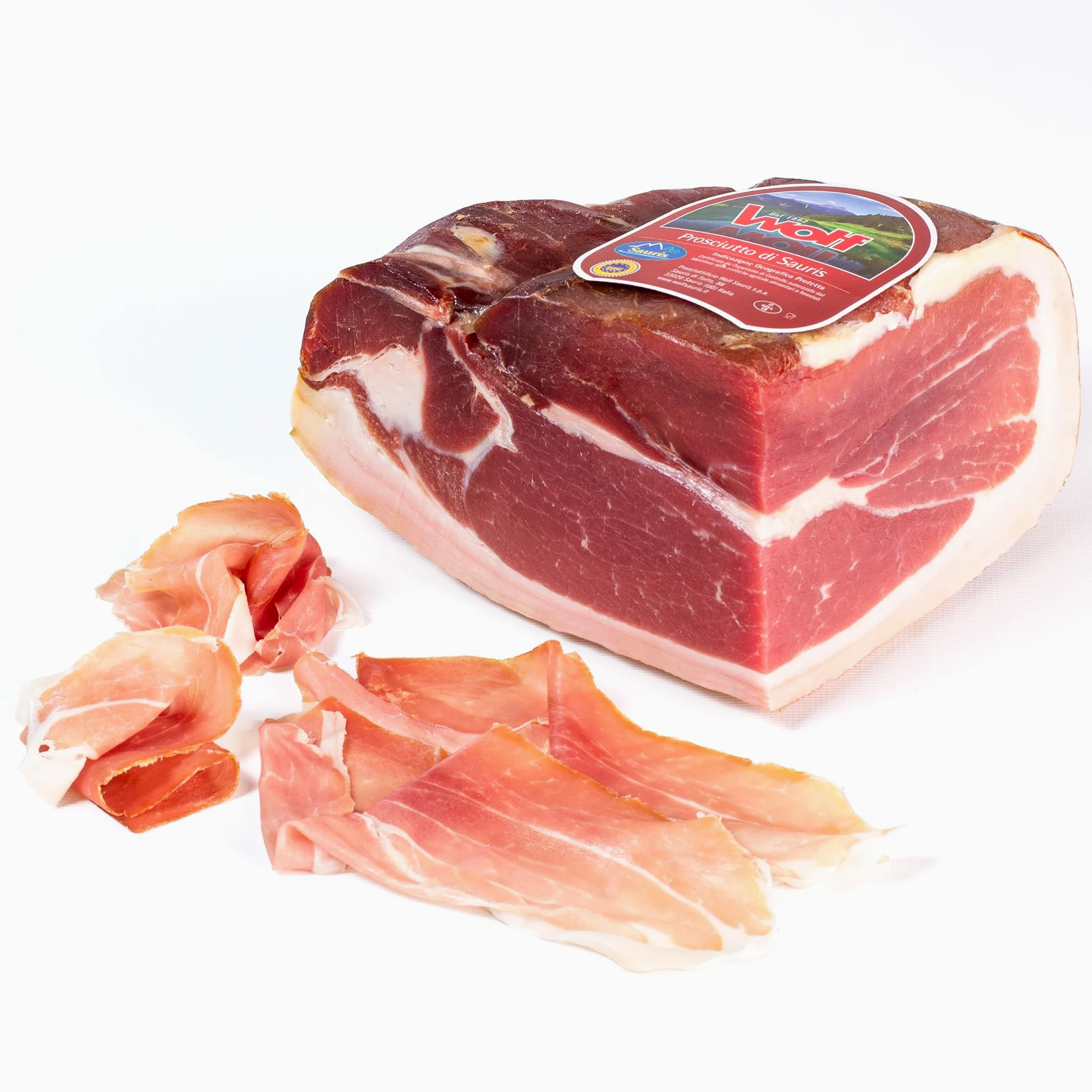 Wolf, Prosciutto di Sauris IGP, Trancio, Prodotto con Tradizionale Tecnica di Affumicatura, Carne 100% Italiana, Leggera Stagionatura, Senza Glutine, 1,5 kg (min. netto garantito)