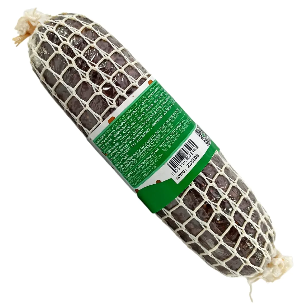 Valle del Crati Salame di Fichi, Salamino di Fichi Noci Cannella e Succo di Arancia, Dolce Tipico Calabrese, Salame di Fichi 250 Grammi