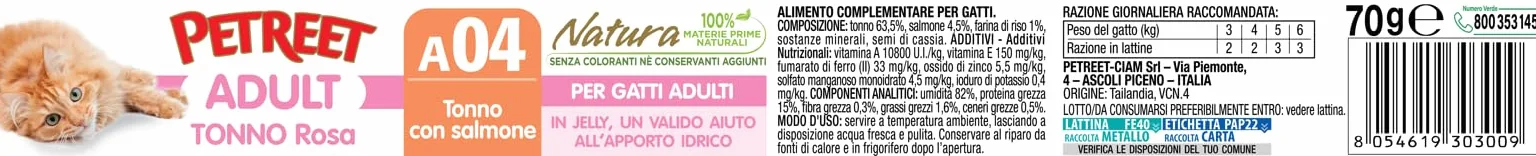 Petreet Natura Tonno Rosa Salmone - Confez. da 48 Pezzi x 70 gr