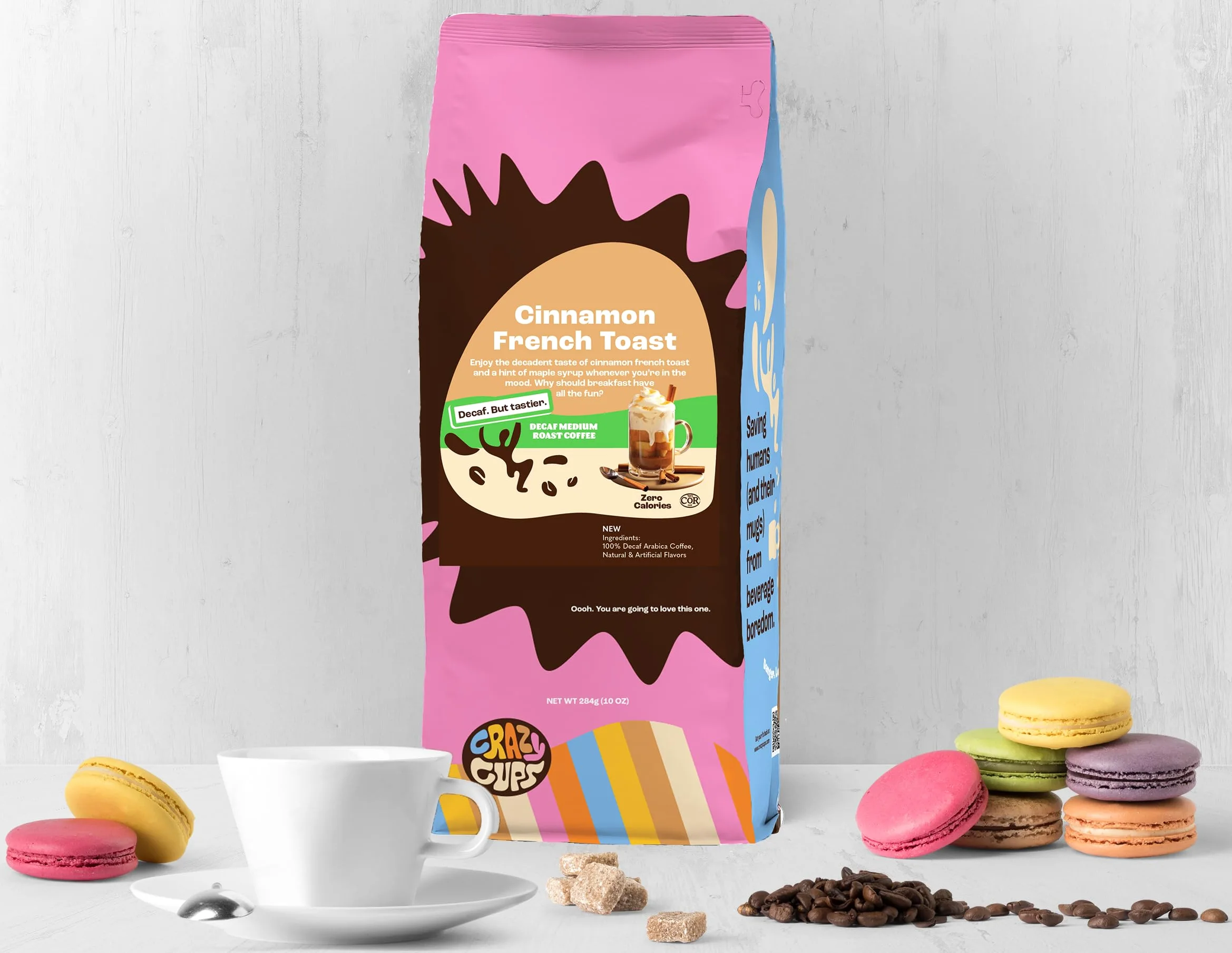 Crazy Cup - Caffè macinato decaffeinato alla cannella, toast francese alla cannella, per preparare caffè caldo o freddo, 283,5 g