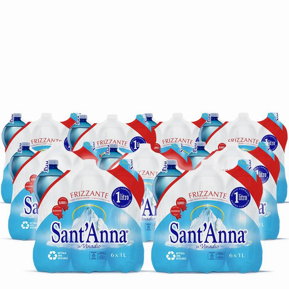 Acqua Sant'Anna Pack 1,0L Frizzante | 9 confezioni da 6 bottiglie | Acqua Minerale Naturale Oligominerale Minimamente mineralizzata | Bottiglie di Plastica 100% Riciclabile