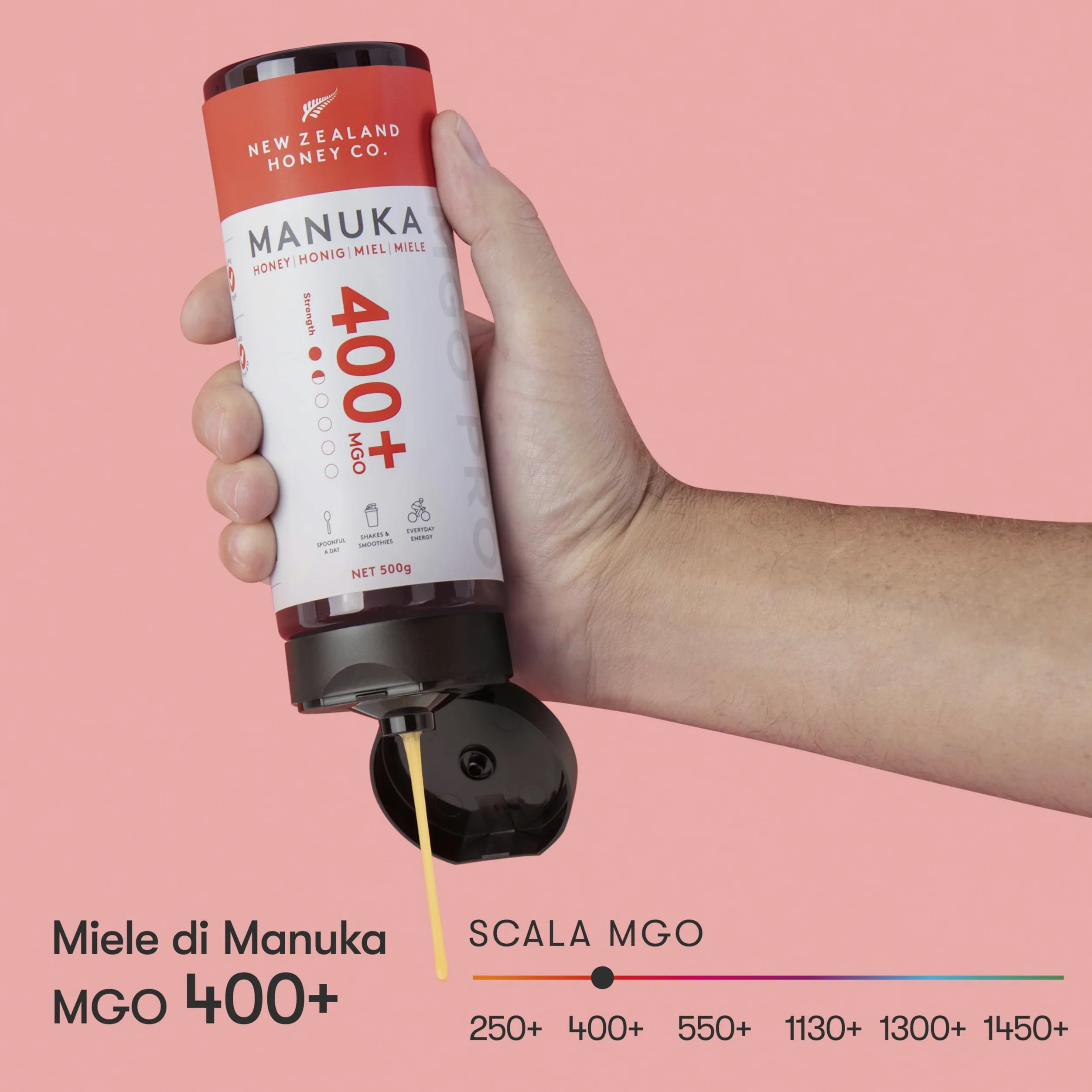 New Zealand Honey Co. Miele di Manuka MGO 400+ | Attivo e lordo | Prodotto in Nuova Zelanda | 500g