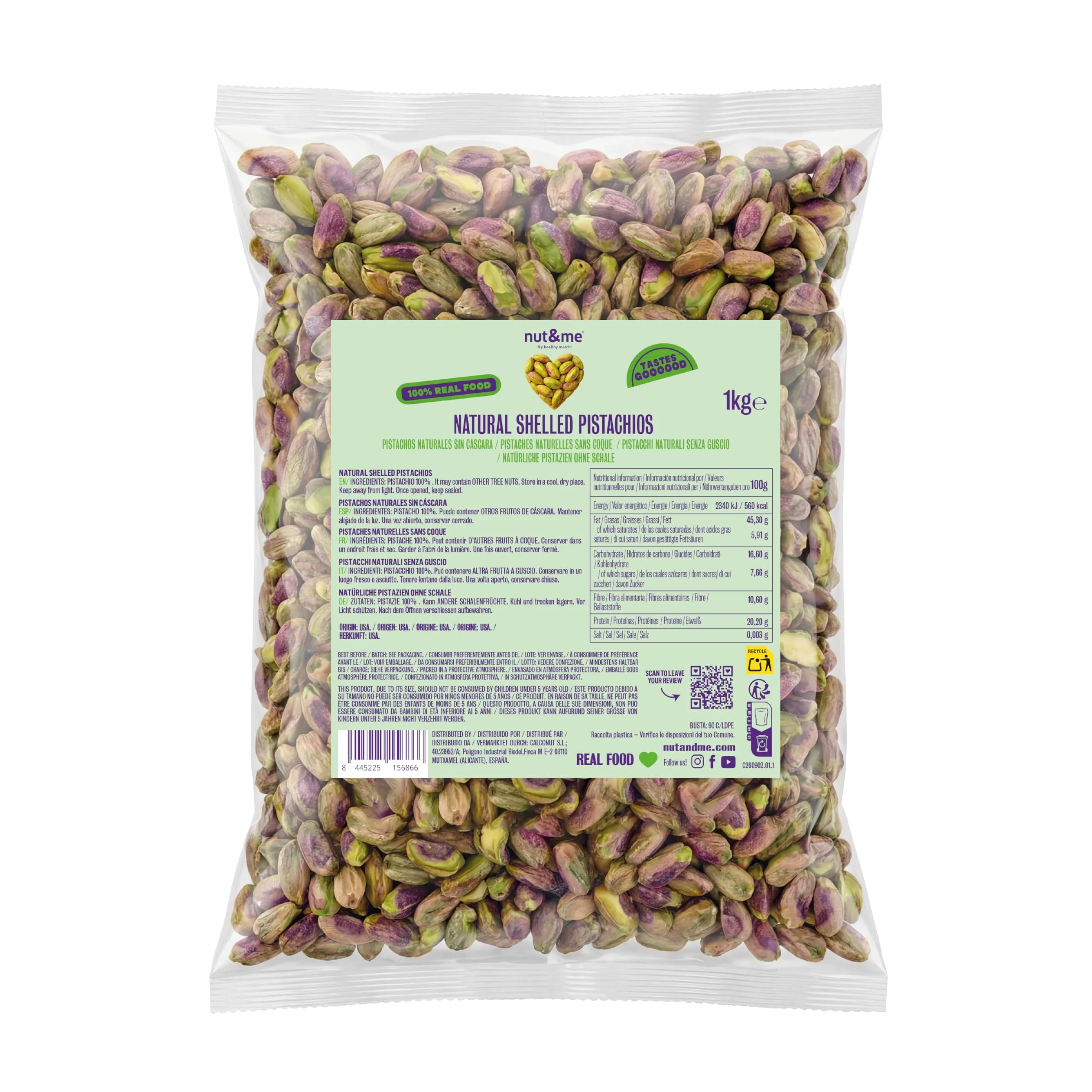 nut&me Pistacchi sgusciati qualitá Extra Premium 1 kg | Pistacchio intero, non salato, senza glutine e senza additivi | Ideale per snack, ricette dolci e salate e crema di pistacchio