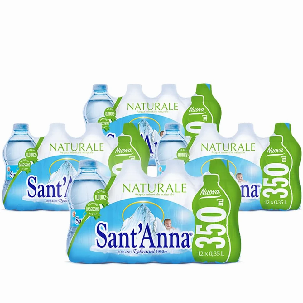 Acqua Sant'Anna Pack 0,35L Naturale | 48 bottiglie formato da borsetta | Acqua Minerale Naturale Oligominerale Minimamente mineralizzata | Bottiglie di Plastica 100% Riciclabile