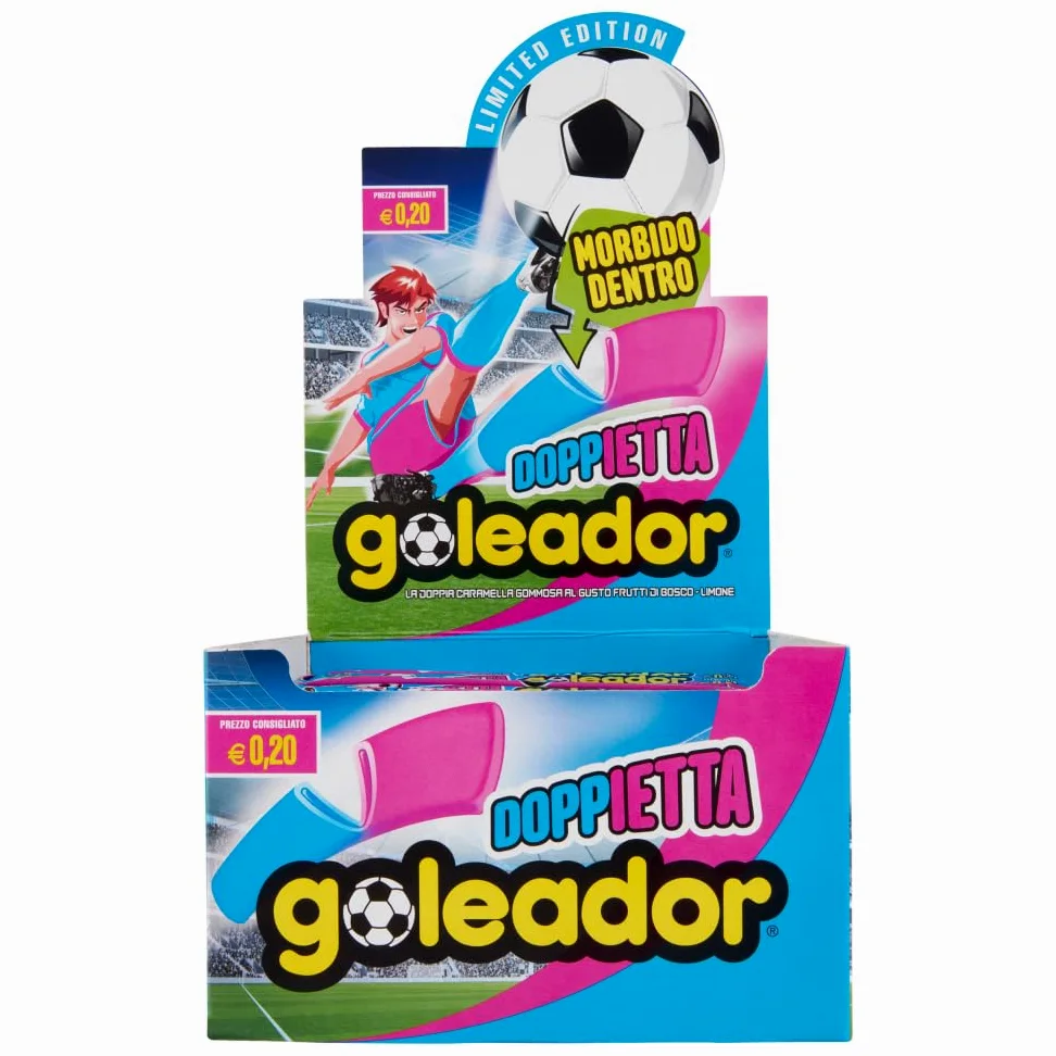 Goleador Lastrina Doppietta, Caramelle Gommose, Gusto Frutti di Bosco e Limone, Senza Glutine, con Zucchero, Confezione da200 Monopezzi, da Condividere con Amici o con Chi Vuoi