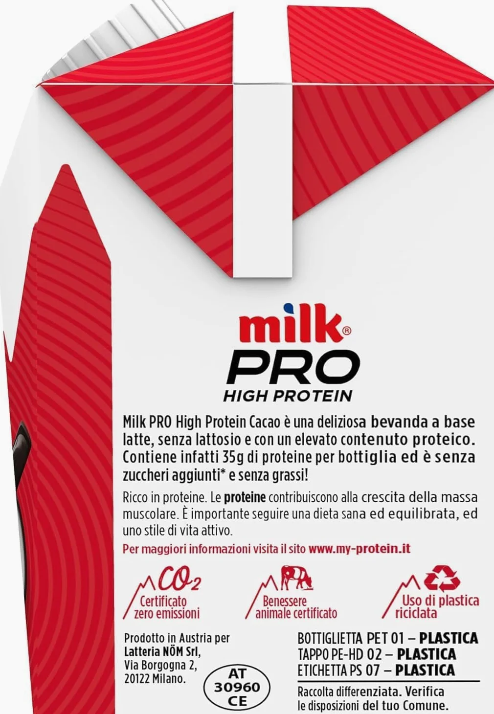 12 Milk Pro Protein Drink 40g di Proteine 12 Pezzi da 500ml Latte di Montagna, Senza Grassi, Senza Lattosio