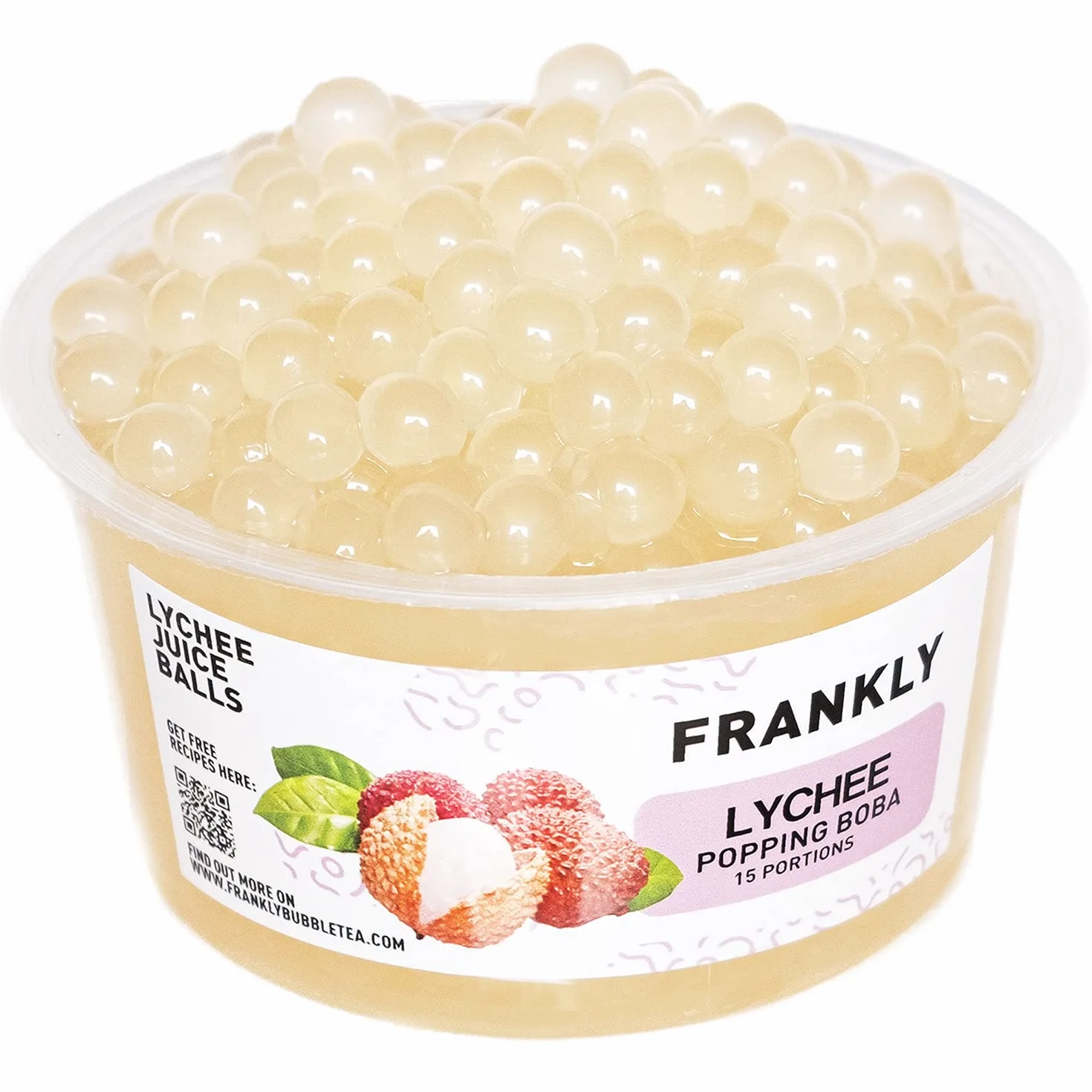FRANKLY Popping Boba al Litchi, barattolo da 450gr - Per Bubble Tea, Yogurt, Torte e Dolci
