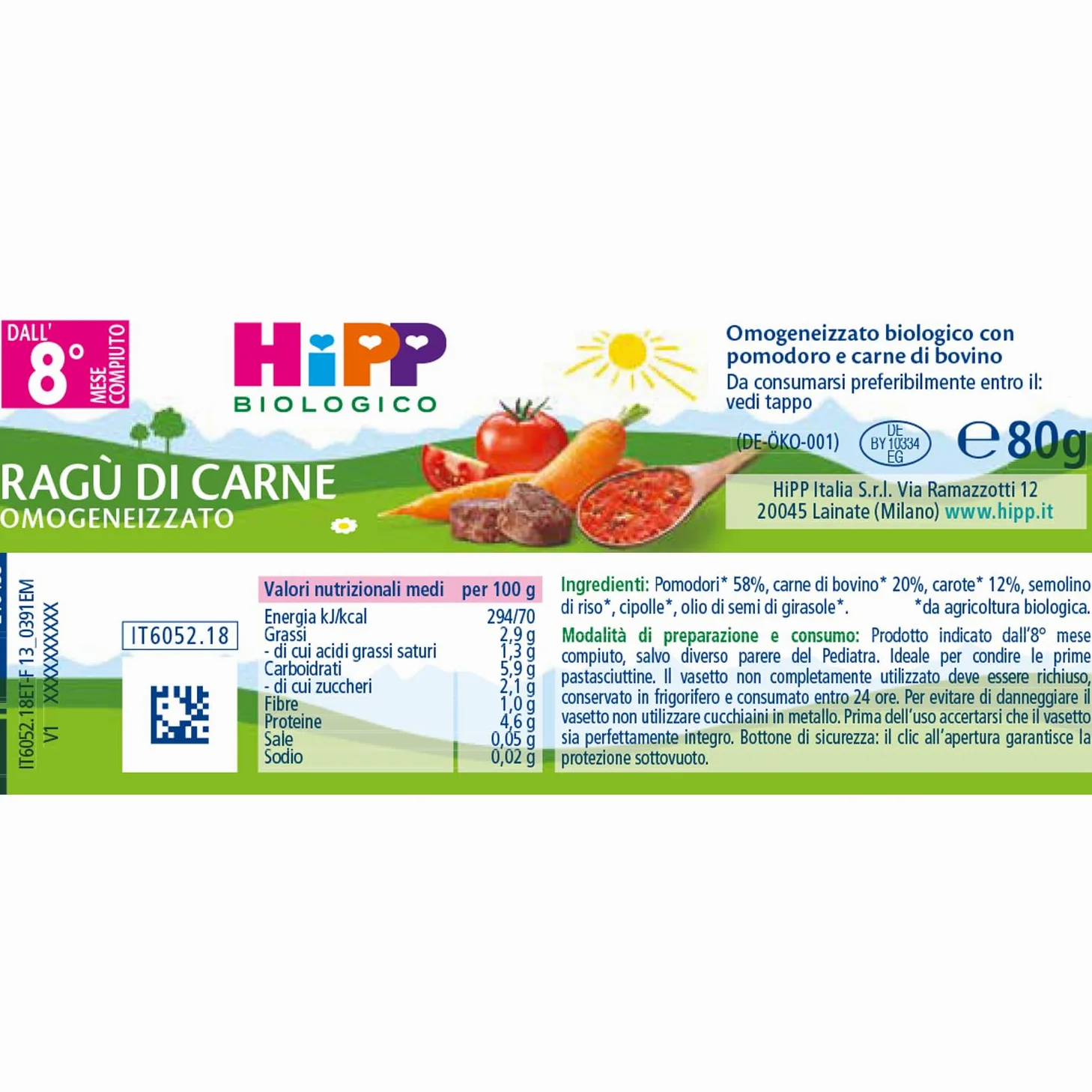 HiPP - Baby Sugo Biologico per Bambini, Gusto Ragù di Manzo, Senza Aggiunta di Sale e Aromi, 24 Vasetti da 80 g