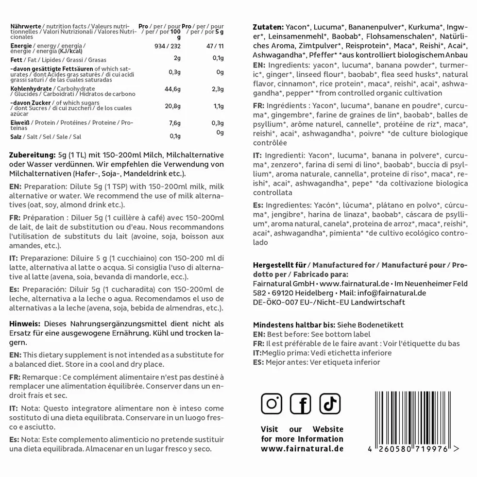 BIO Curcuma e Piperina Latte in polvere I Golden Milk alla curcuma in polvere con zenzero e molti altri superalimenti [dalla Germania] Immune-Boost & anti-infiammatori con curcumina - 200g
