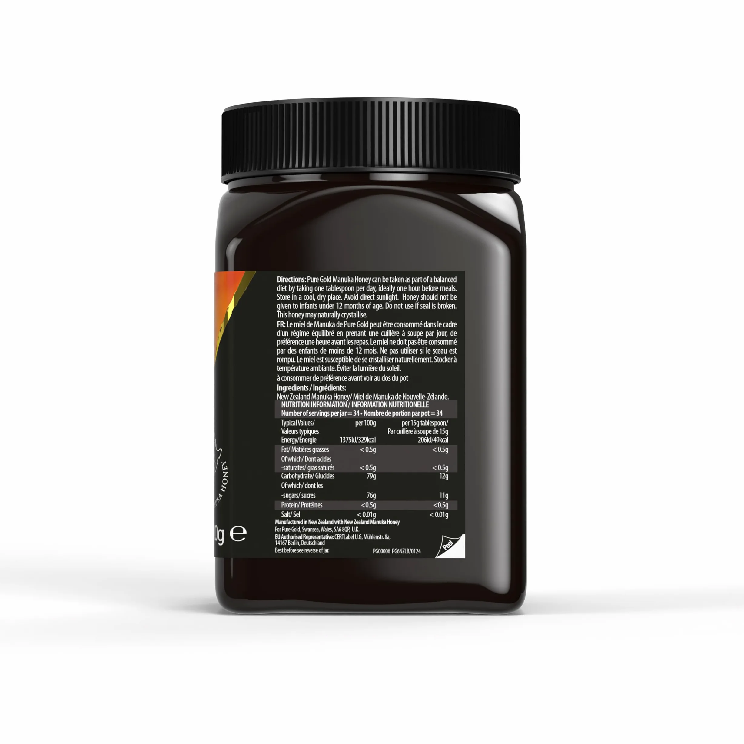 Pure Gold Miele di Manuka Selezionato Premium 850+ MGO 500G, miele dalla Nuova Zelanda, certificato MBO e secondo gli standard MPI