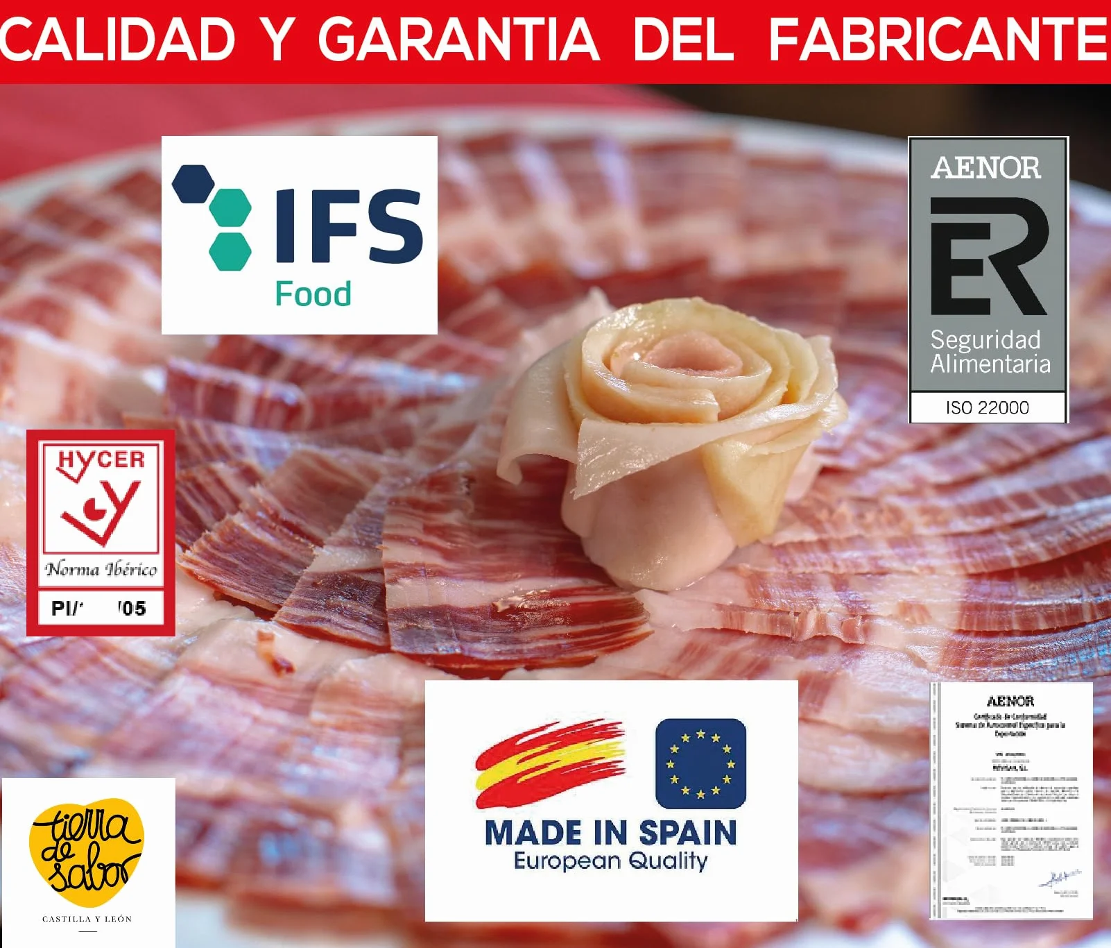 Prosciutto Iberico Crudo Tagliato a Mano 500 g (5 piatti) — Stagionatura +30 Mesi — Cert. Hycer — Guijuelo Spagnolo — Jamón Ibérico — aBeiou