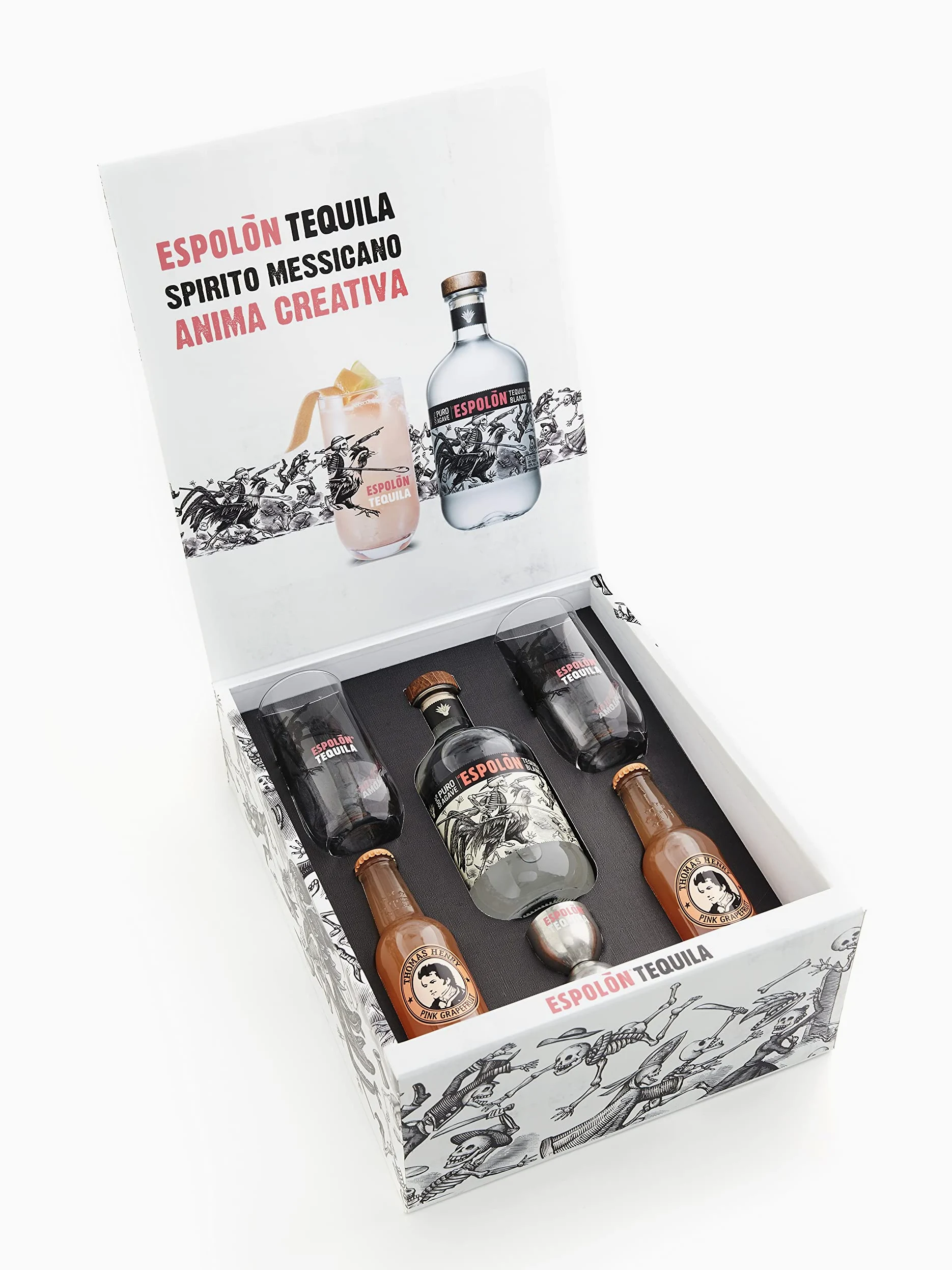 Espolòn Kit Tequila per Paloma: Espolòn Tequila Blanco 70 cl; 2 Bottigliette di Soda al Pompelmo Rosa Thomas Henry 20 cl; 2 Bicchieri Highball e 1 Jigger
